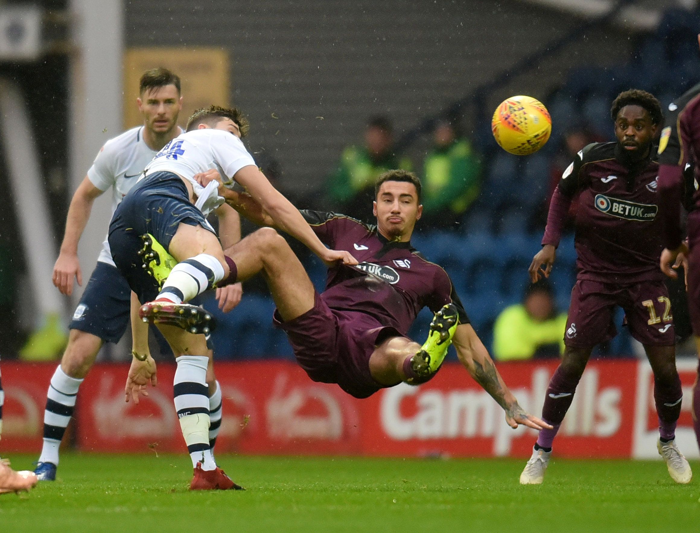 Soccer Football - Championship - Preston North End v Swansea City - Deepdale, Preston, Britain - January 12, 2019   Preston's Jordan Storey in action with Swansea's Courtney Baker-Richardson   Action Images/Paul Burrows    EDITORIAL USE ONLY. No use with unauthorized audio, video, data, fixture lists, club/league logos or 