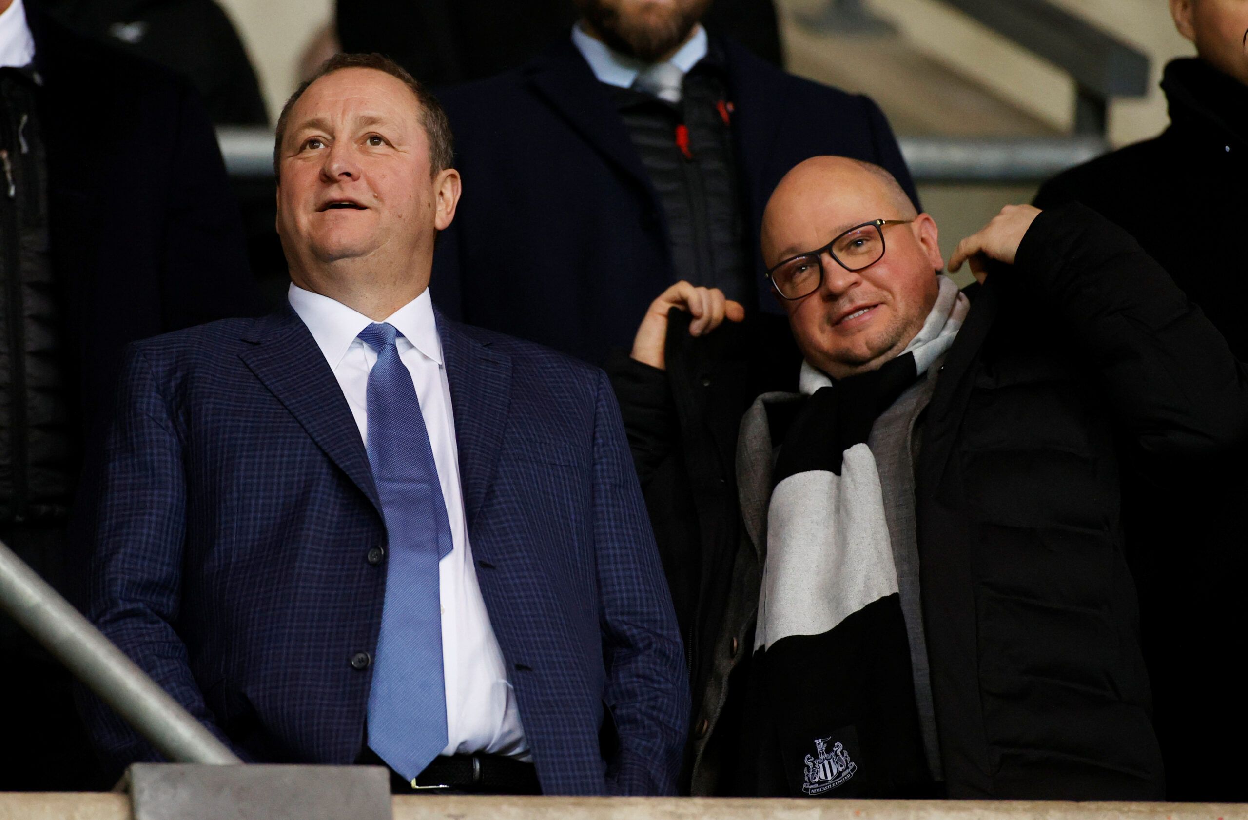 Soccer Football -  FA Cup Fourth Round Replay - Oxford United v Newcastle United  - Kassam Stadium, Oxford, Britain - February 4, 2020  Newcastle United owner Mike Ashley and managing director Lee Charnley in the stands before the match    Action Images via Reuters/John Sibley