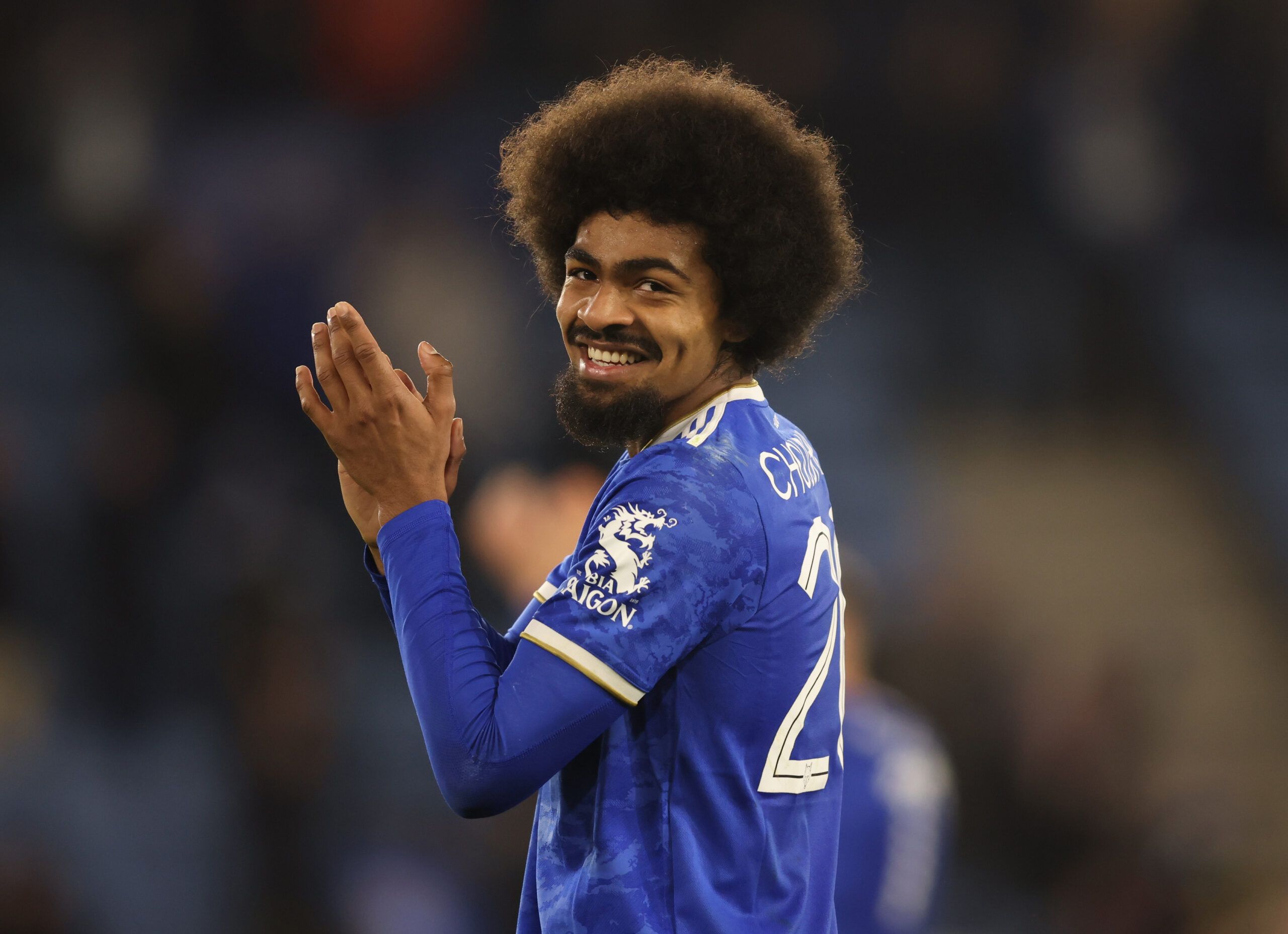 Soccer Football - FA Cup Third Round - Leicester City v Watford - King Power Stadium, Leicester, Britain - January 8, 2022 Leicester City's Hamza Choudhury applauds fans after the match Action Images via Reuters/John Clifton