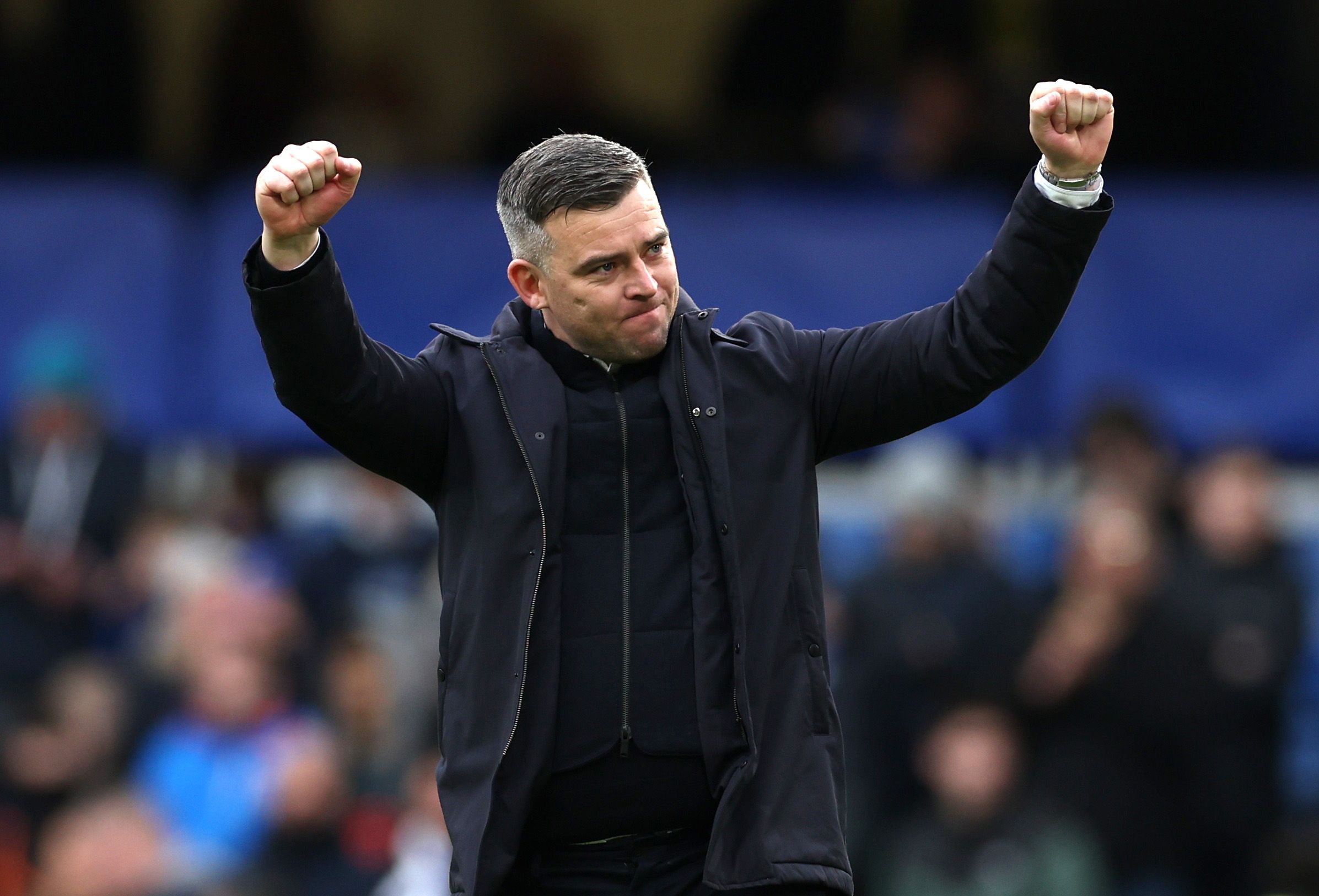 Soccer Football - FA Cup - Fourth Round - Chelsea v Plymouth Argyle - Stamford Bridge, London, Britain - February 5, 2022 Plymouth Argyle manager Steven Schumacher acknowledges fans after the match Action Images via Reuters/Paul Childs
