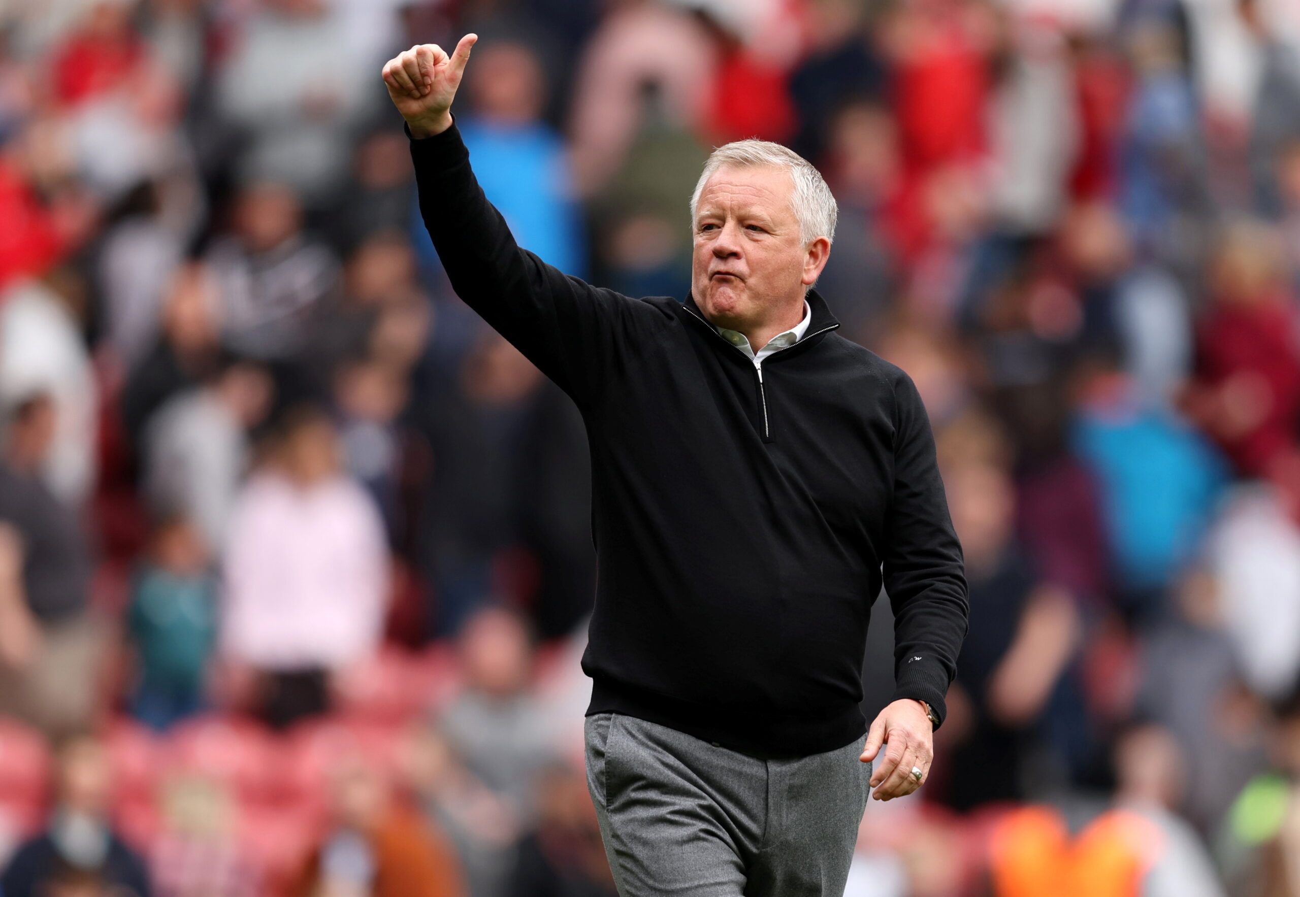 Soccer Football - Championship - Middlesbrough v Stoke City - Riverside Stadium, Middlesbrough, Britain - April 30, 2022 Middlesbrough's manager Chris Wilder acknowledges fans during a lap of appreciation after the match   Action Images/John Clifton  EDITORIAL USE ONLY. No use with unauthorized audio, video, data, fixture lists, club/league logos or 