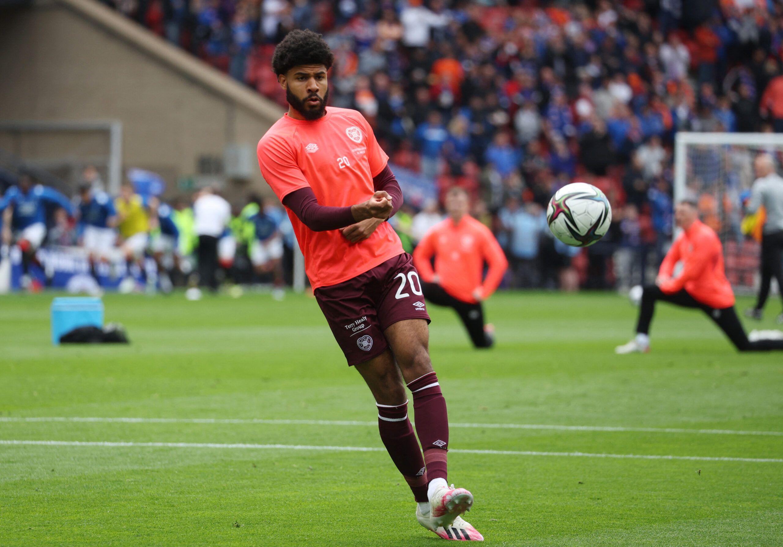 Soccer Football - Scottish Cup - Final - Rangers v Heart of Midlothian - Hampden Park, Glasgow, Scotland, Britain - May 21, 2022 Heart of Midlothian's Ellis Simms during the warm up before the match REUTERS/Russell Cheyne