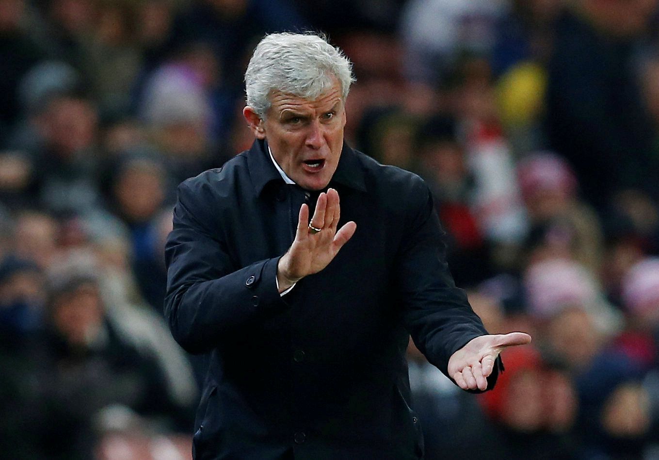 FILE PHOTO: Soccer Football - Premier League - Stoke City vs Swansea City - bet365 Stadium, Stoke-on-Trent, Britain - December 2, 2017   Stoke City manager Mark Hughes reacts   REUTERS/Andrew Yates    EDITORIAL USE ONLY. No use with unauthorized audio, video, data, fixture lists, club/league logos or 