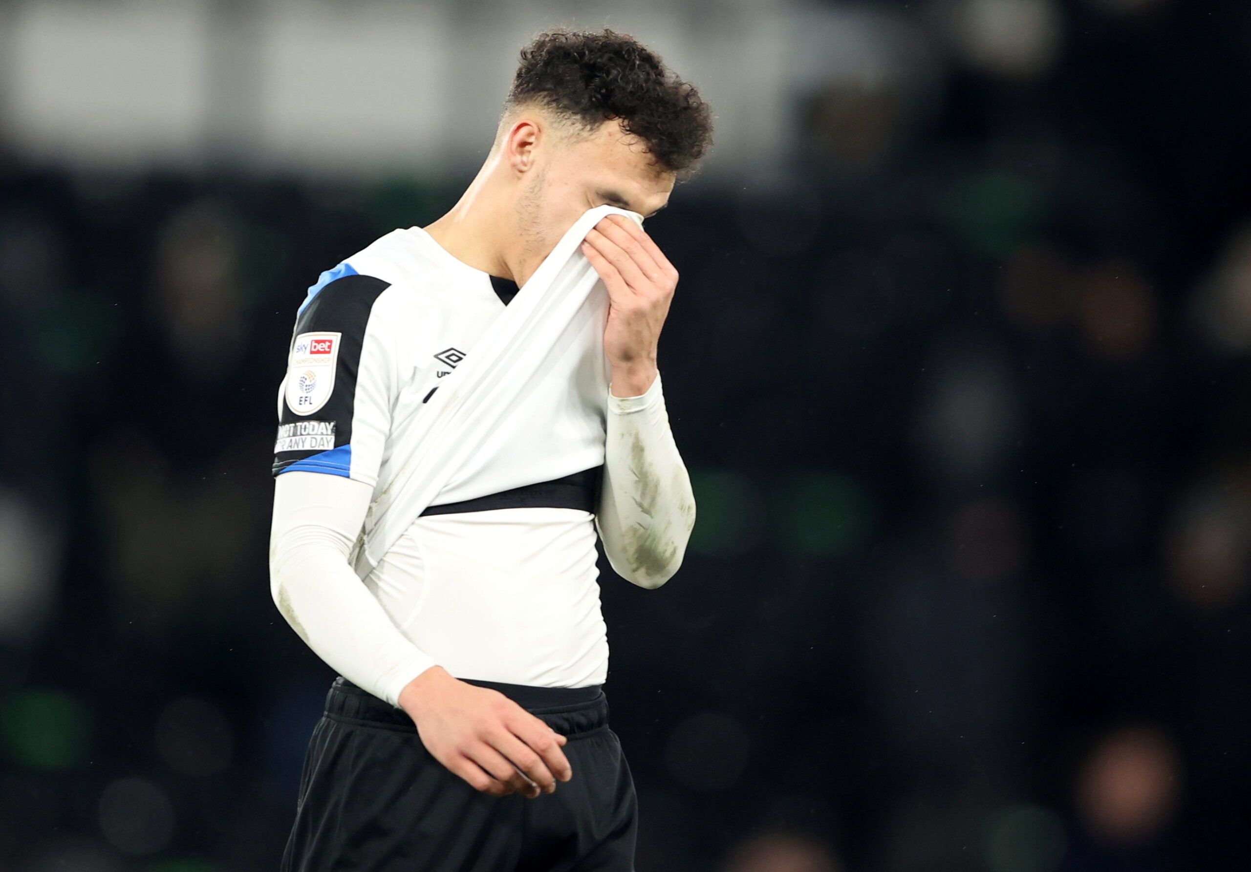 Soccer Football - Championship - Derby County v Millwall - Pride Park, Derby, Britain - February 23, 2022  Derby County's Lee Buchanan looks dejected after the match  Action Images/Molly Darlington