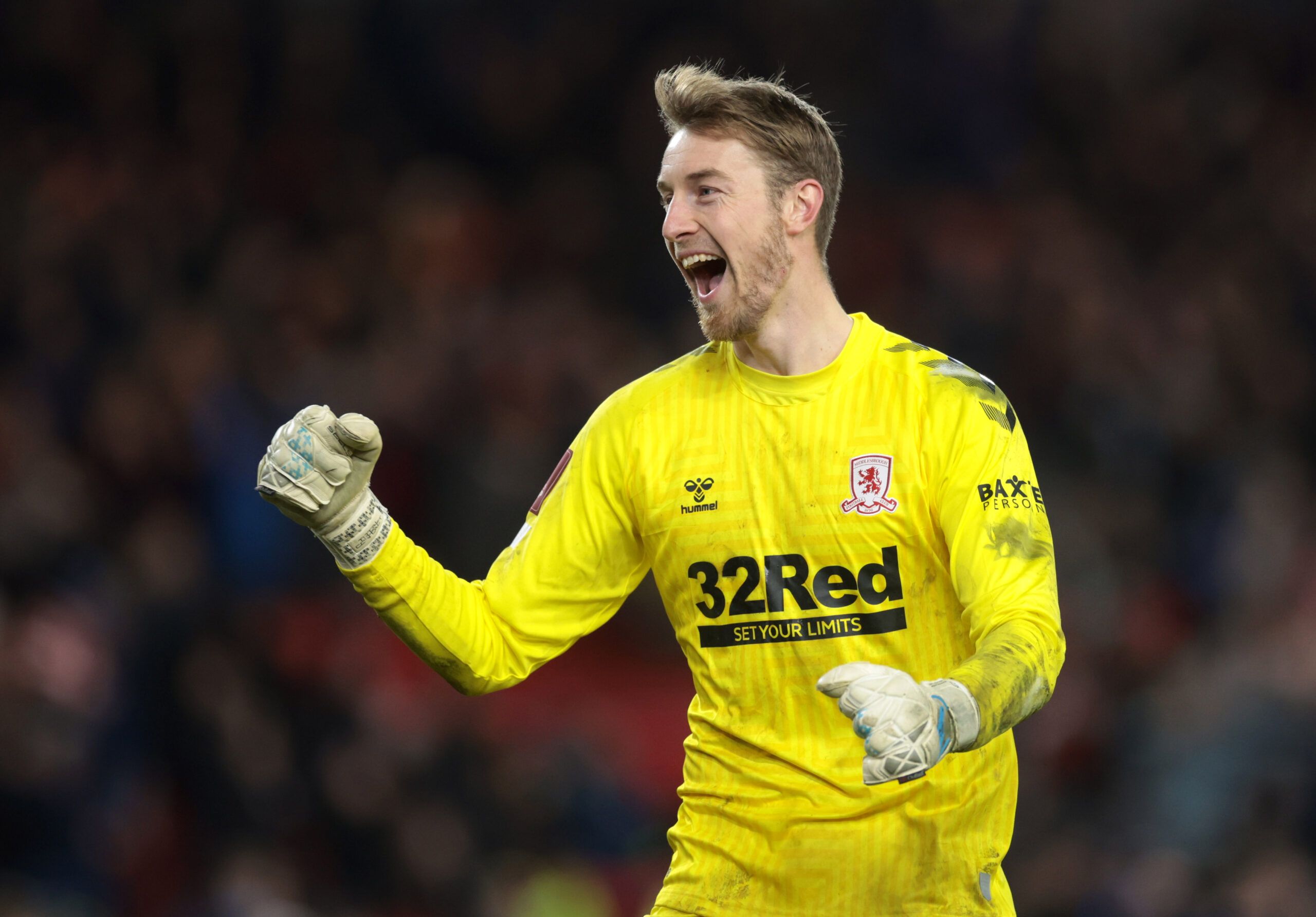 Soccer Football - FA Cup Fifth Round - Middlesbrough v Tottenham Hotspur - Riverside Stadium, Middlesbrough, Britain - March 1, 2022 Middlesbrough's Joe Lumley celebrates after the match Action Images via Reuters/Lee Smith