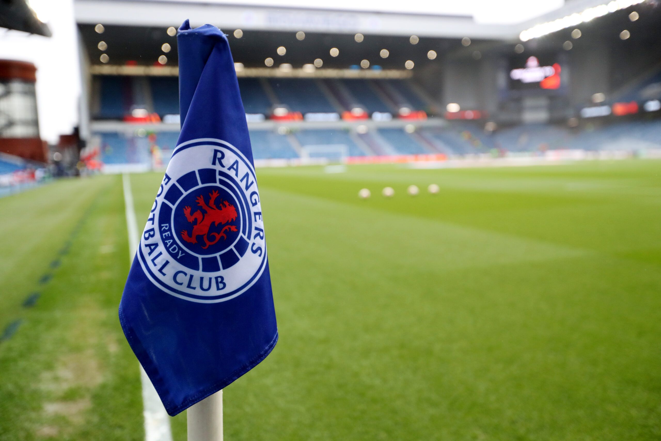 Soccer Football - Europa League - Semi Final - Second Leg - Rangers v RB Leipzig - Ibrox, Glasgow, Scotland, Britain - May 5, 2022 General view of a corner flag inside the stadium before the match REUTERS/Russell Cheyne