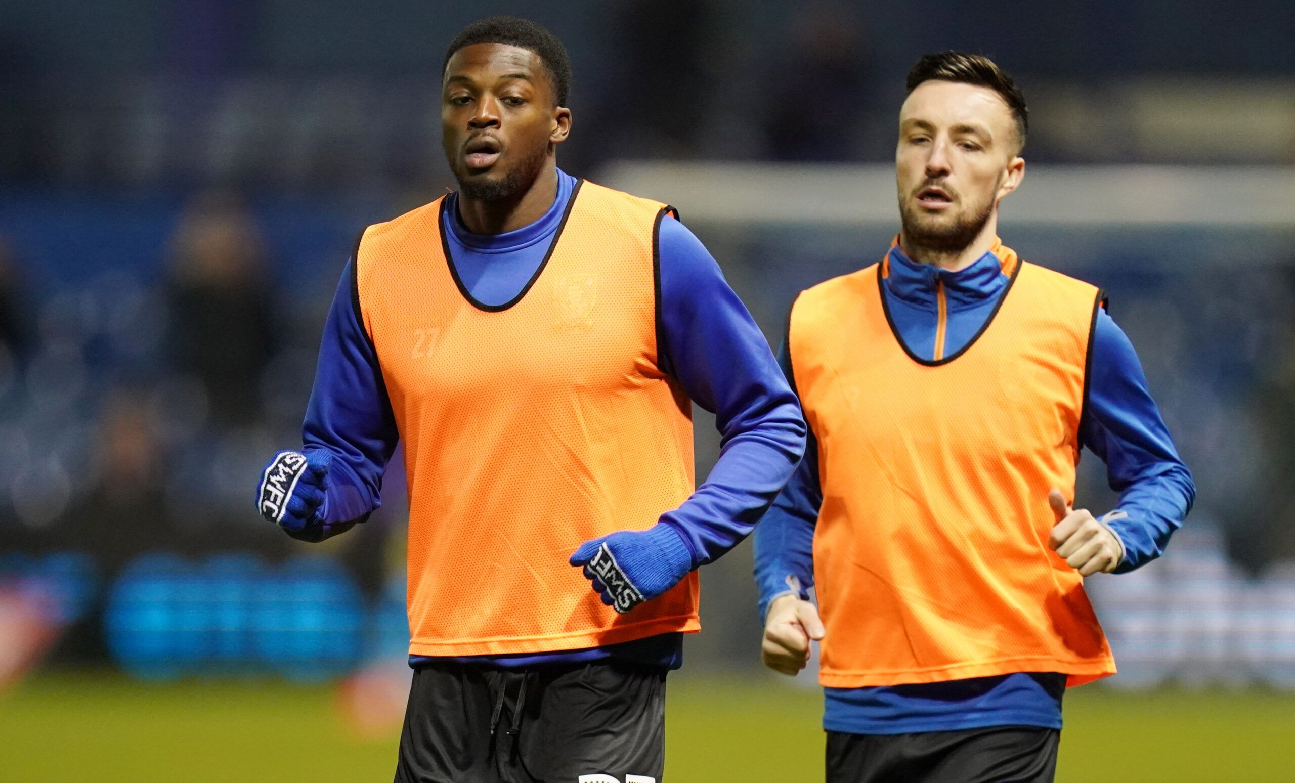 Soccer Football - FA Cup Fifth Round - Sheffield Wednesday v Manchester City - Hillsborough, Sheffield, Britain - March 4, 2020  Sheffield Wednesday's Dominic Iorfa and Morgan Fox during the warm up before the match      REUTERS/Jon Super