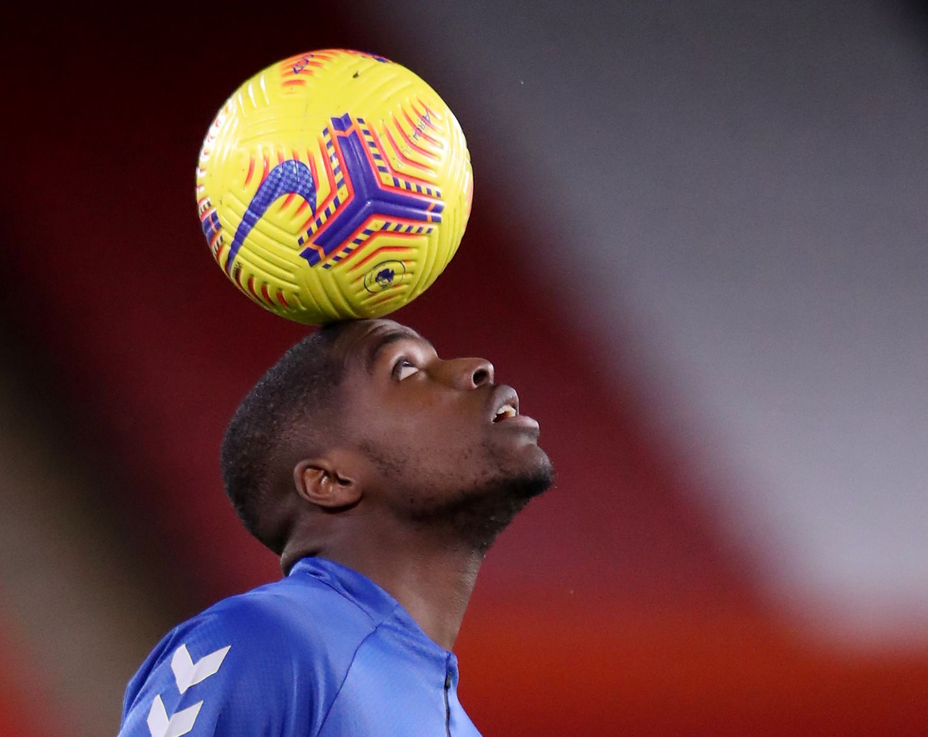 Soccer Football - Premier League - Sheffield United v Everton - Bramall Lane, Sheffield, Britain - December 26, 2020 Everton's Niels Nkounkou during the warm up before the match Pool via REUTERS/Alex Pantling EDITORIAL USE ONLY. No use with unauthorized audio, video, data, fixture lists, club/league logos or 'live' services. Online in-match use limited to 75 images, no video emulation. No use in betting, games or single club /league/player publications.  Please contact your account representativ