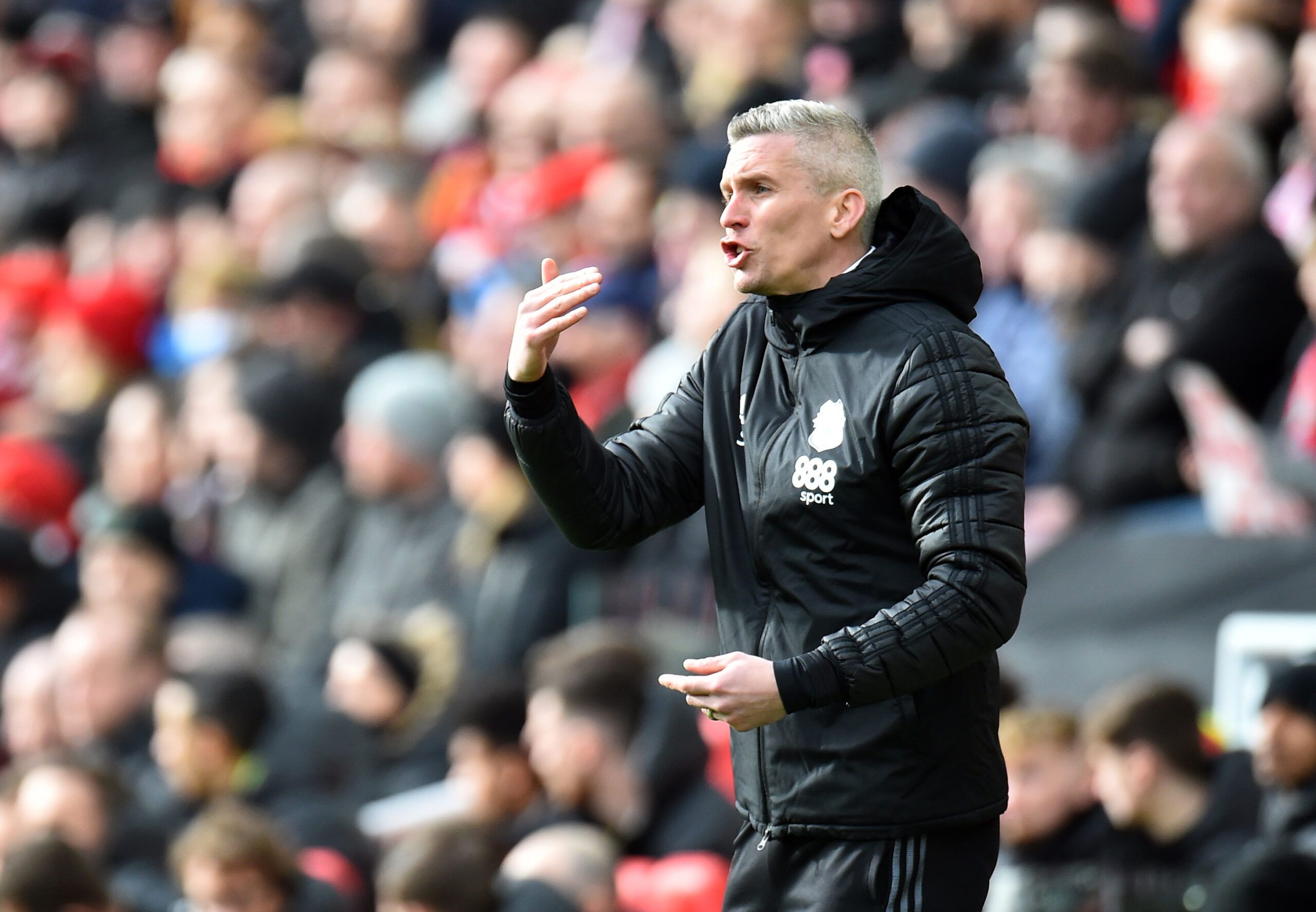 Soccer Football -  FA Cup - Fourth Round - Liverpool v Cardiff City - Anfield, Liverpool, Britain - February 6, 2022 Cardiff City manager Steve Morison reacts REUTERS/Peter Powell