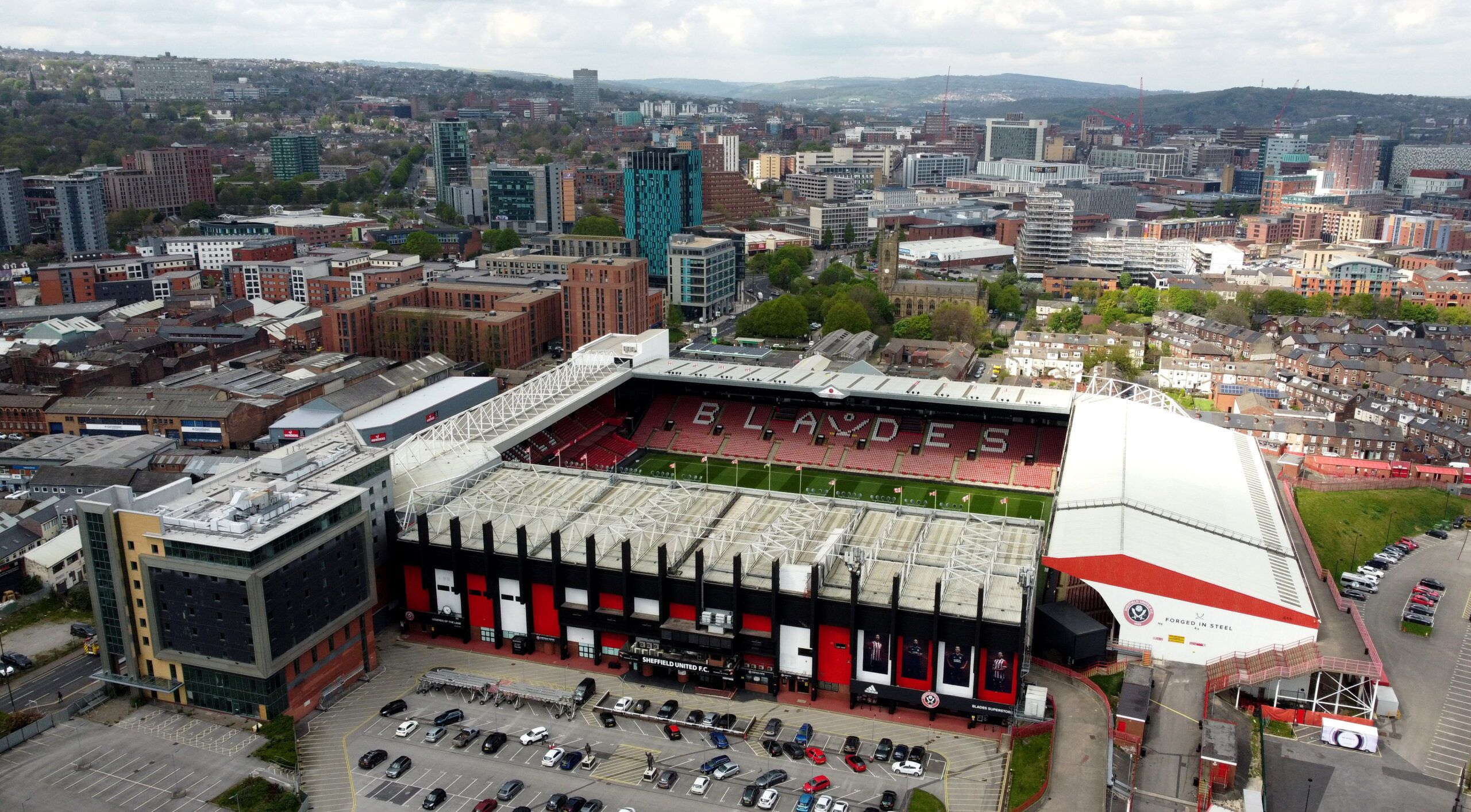 Sheffield United's stadium Bramall Lane, which is one of the stadiums which is being used for UEFA Women's EURO 2022, hosted in England, Britain, June 28, 2022.  Picture taken April 25, 2022. Picture taken with a drone.  Action Images via Reuters/Carl Recine