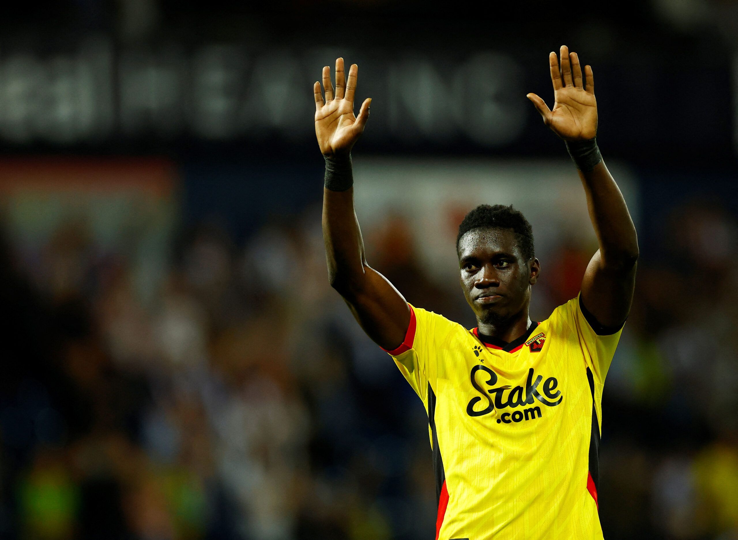 Soccer Football - Championship - West Bromwich Albion v Watford - The Hawthorns, West Bromwich, Britain - August 8, 2022 Watford's Ismaila Sarr acknowledges fans after the match  Action Images/Andrew Boyers  EDITORIAL USE ONLY. No use with unauthorized audio, video, data, fixture lists, club/league logos or 