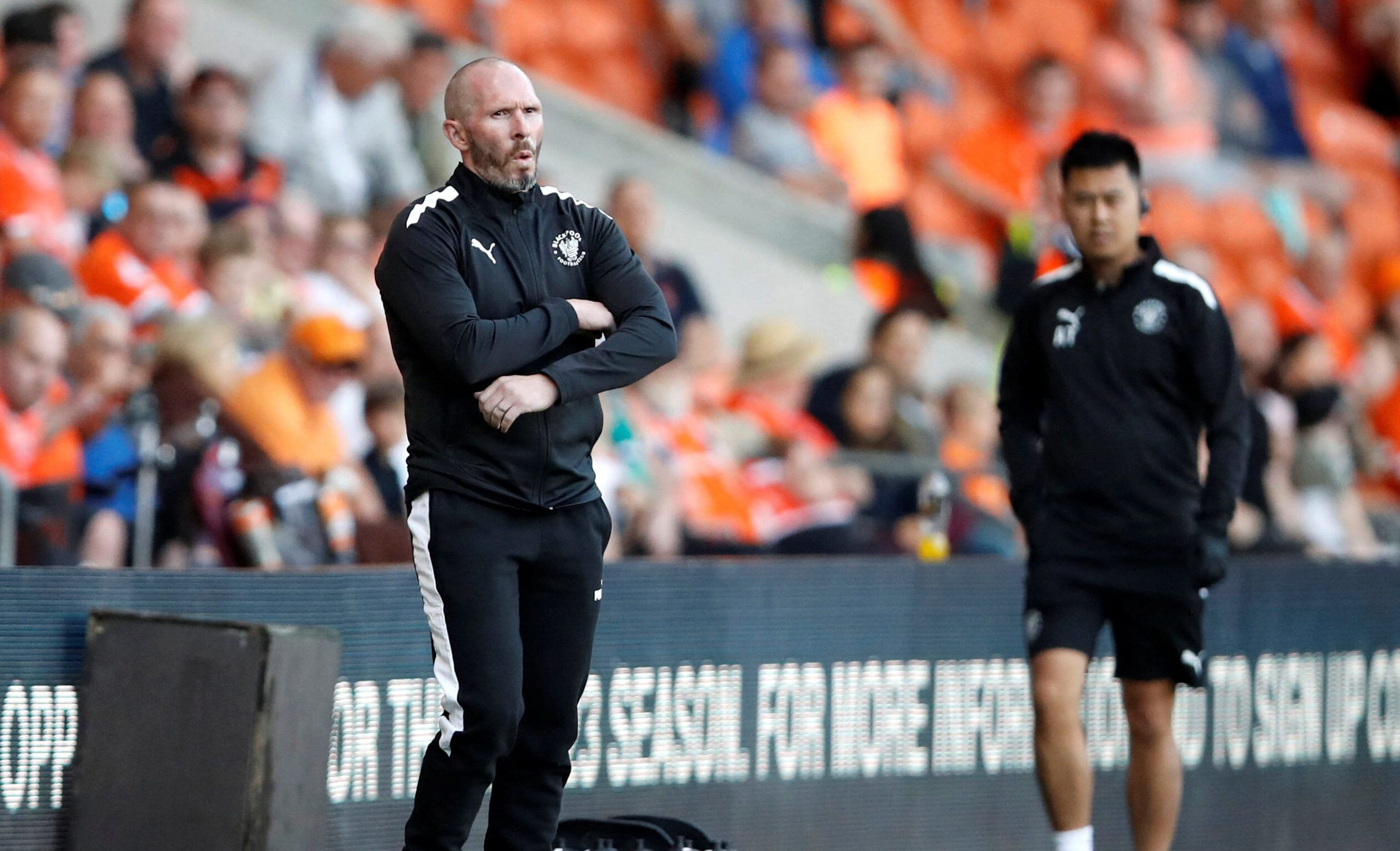 Soccer Football - Carabao Cup - Blackpool v Barrow - Bloomfield Road, Blackpool, Britain - August 9, 2022  Blackpool manager Michael Appleton Action Images/Molly Darlington  EDITORIAL USE ONLY. No use with unauthorized audio, video, data, fixture lists, club/league logos or 