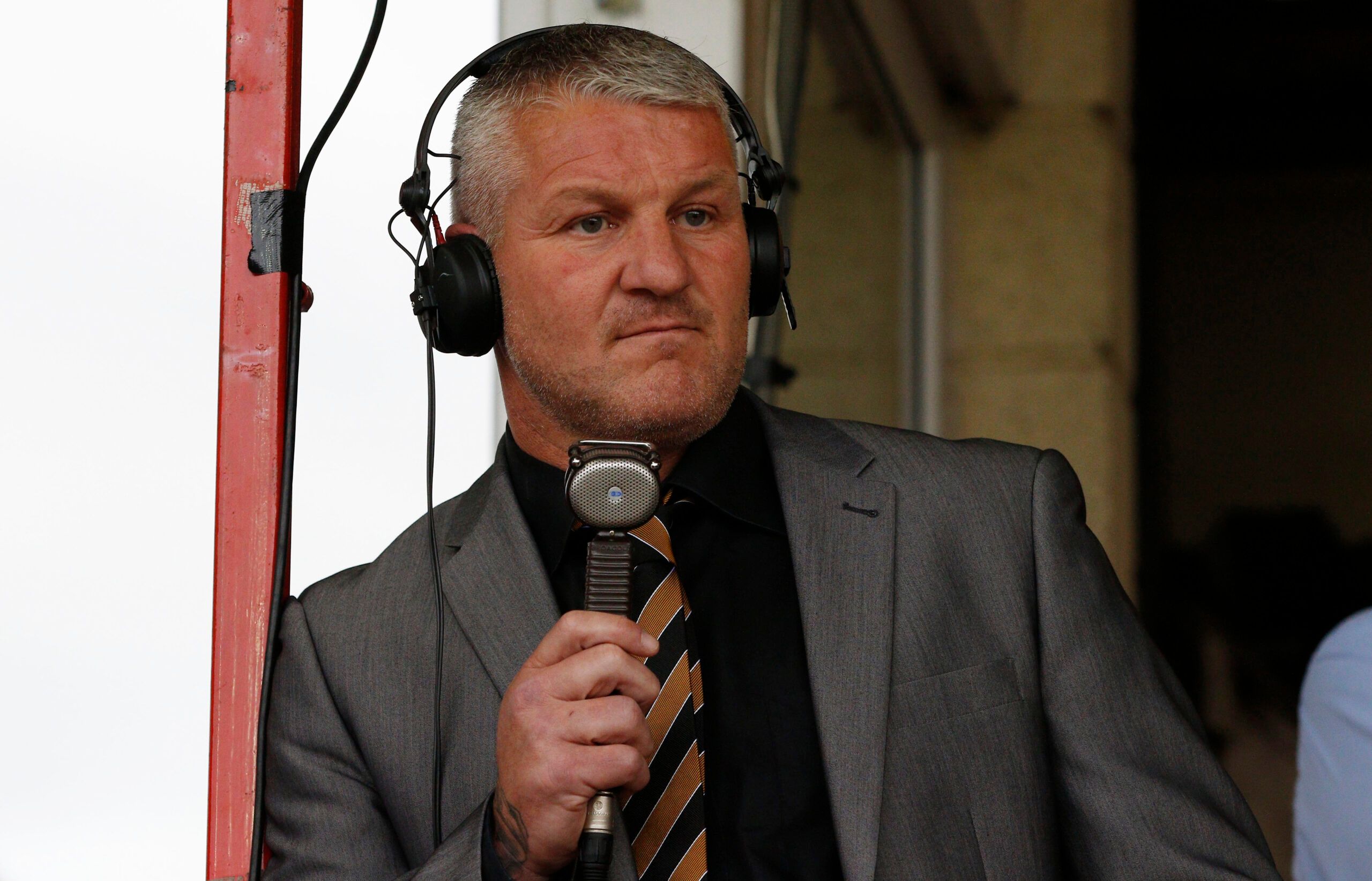 Football - Accrington Stanley v Hull City - Capital One Cup First Round - Store First Stadium - 11/8/15 
Former Hull City player and Club ambassador Dean Windass commentates 
Mandatory Credit: Action Images / Craig Brough 
Livepic 
EDITORIAL USE ONLY. No use with unauthorized audio, video, data, fixture lists, club/league logos or 