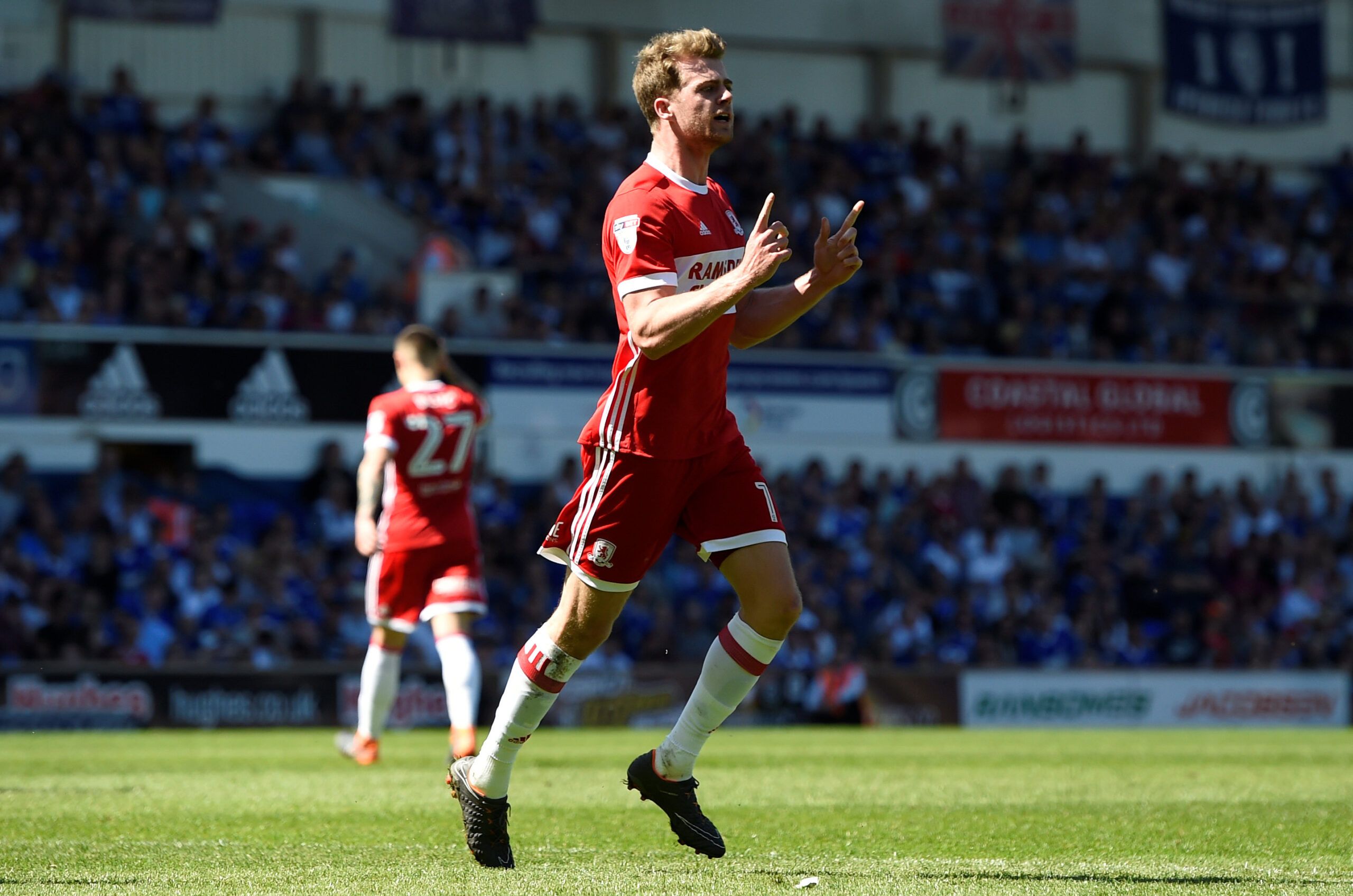 Soccer Football - Championship - Ipswich Town vs Middlesbrough - Portman Road, Ipswich, Britain - May 6, 2018  Middlesbrough's Patrick Bamford celebrates scoring their second goal  Action Images/Adam Holt  EDITORIAL USE ONLY. No use with unauthorized audio, video, data, fixture lists, club/league logos or 