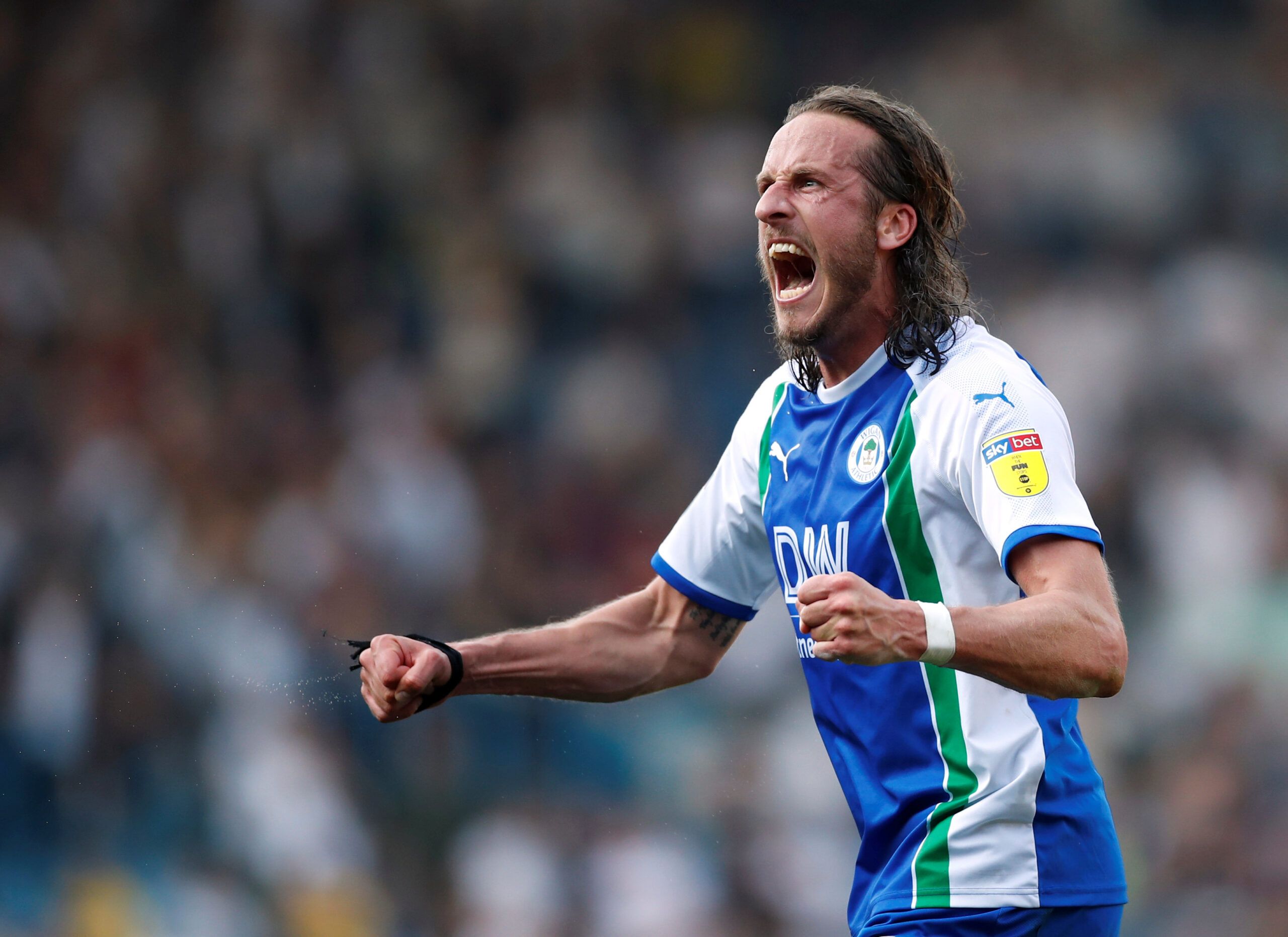 Soccer Football - Championship - Leeds United v Wigan Athletic - Elland Road, Leeds, Britain - April 19, 2019   Wigan's Jonas Olsson celebrates after the match   Action Images/Andrew Boyers    EDITORIAL USE ONLY. No use with unauthorized audio, video, data, fixture lists, club/league logos or 