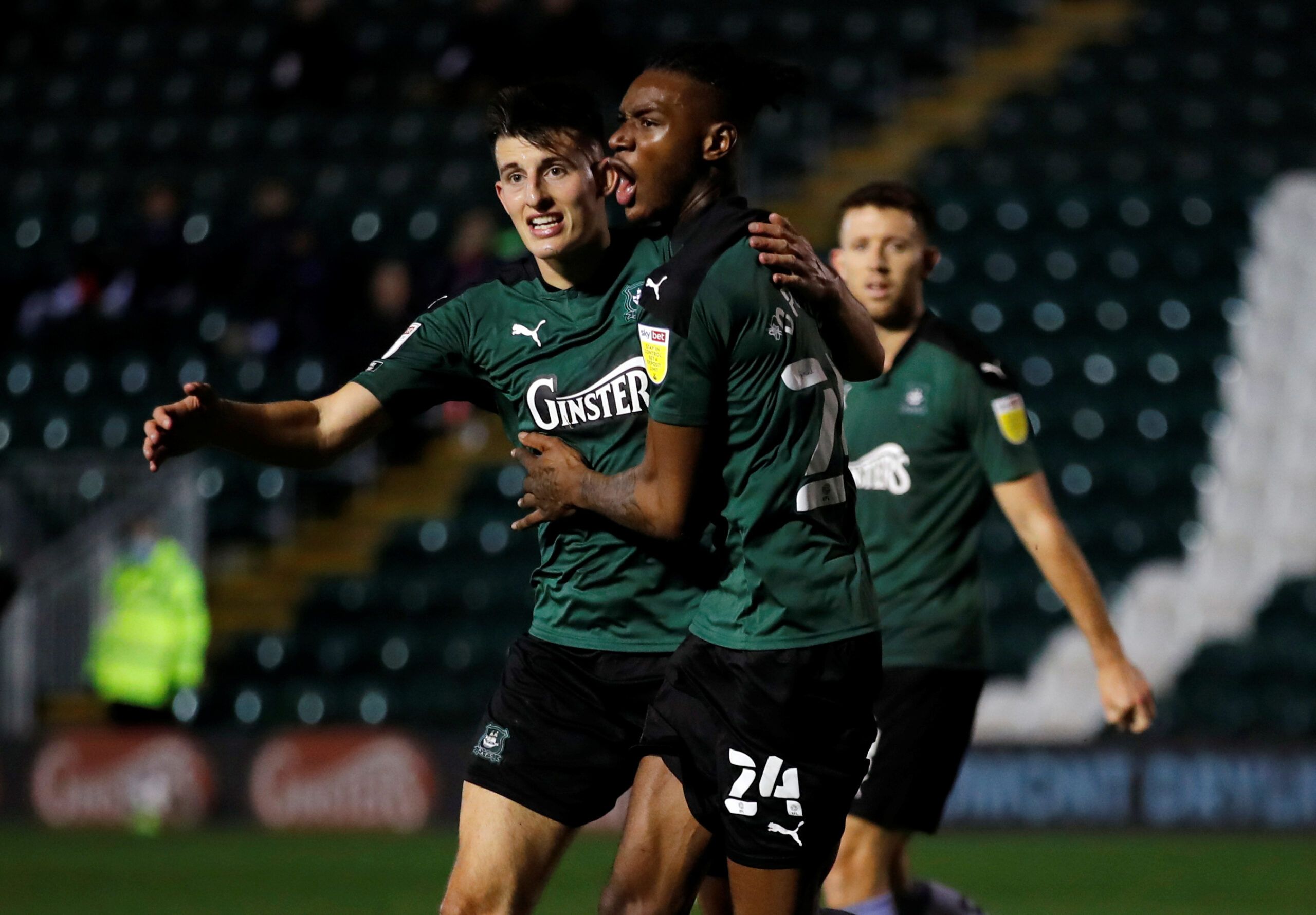 Soccer Football - League One - Plymouth Argyle v Portsmouth - Home Park, Plymouth, Britain - November 16, 2020   Plymouth Argyle's Jerome Opoku celebrates scoring their second goal    Action Images/Andrew Couldridge    EDITORIAL USE ONLY. No use with unauthorized audio, video, data, fixture lists, club/league logos or 