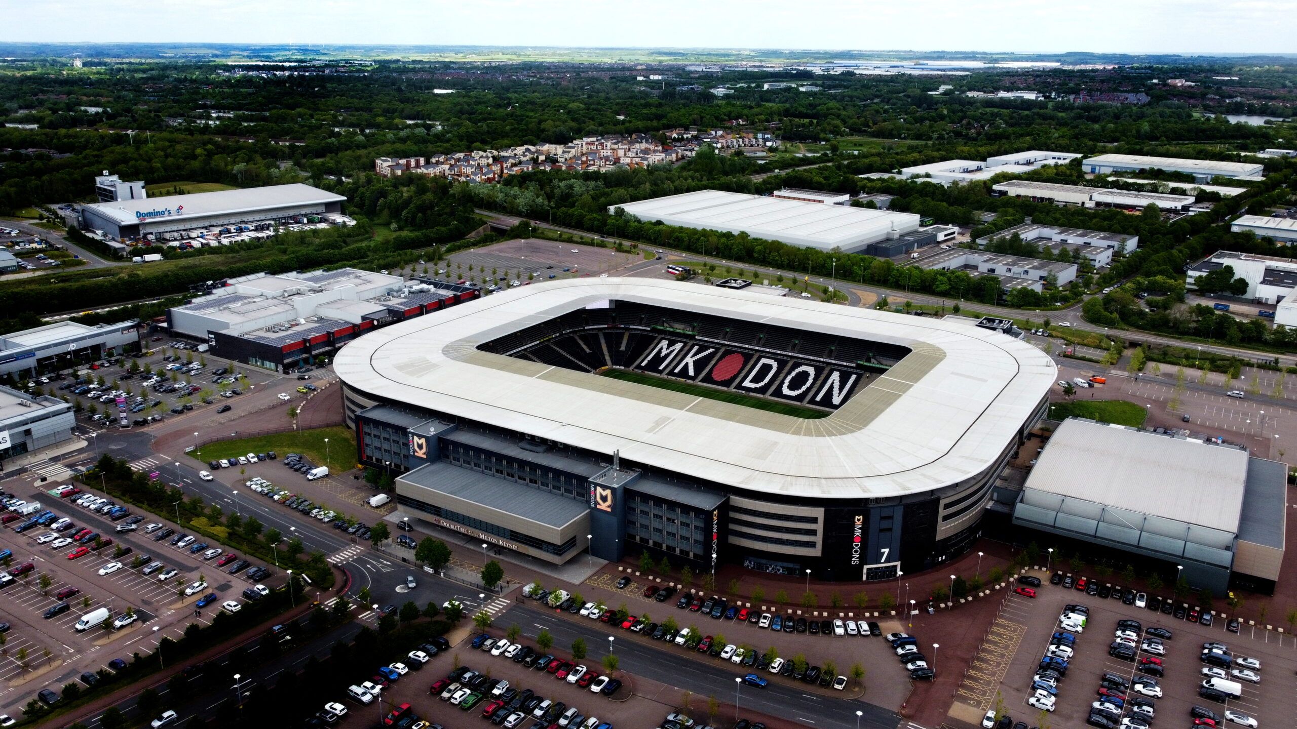 Milton Keynes Dons stadium, Stadium MK, which is one of the stadiums which is being used for UEFA Women's EURO 2022, hosted in England, Britain, June 28, 2022.  Picture taken May 12, 2022. Picture taken with a drone.  Action Images via Reuters/Carl Recine