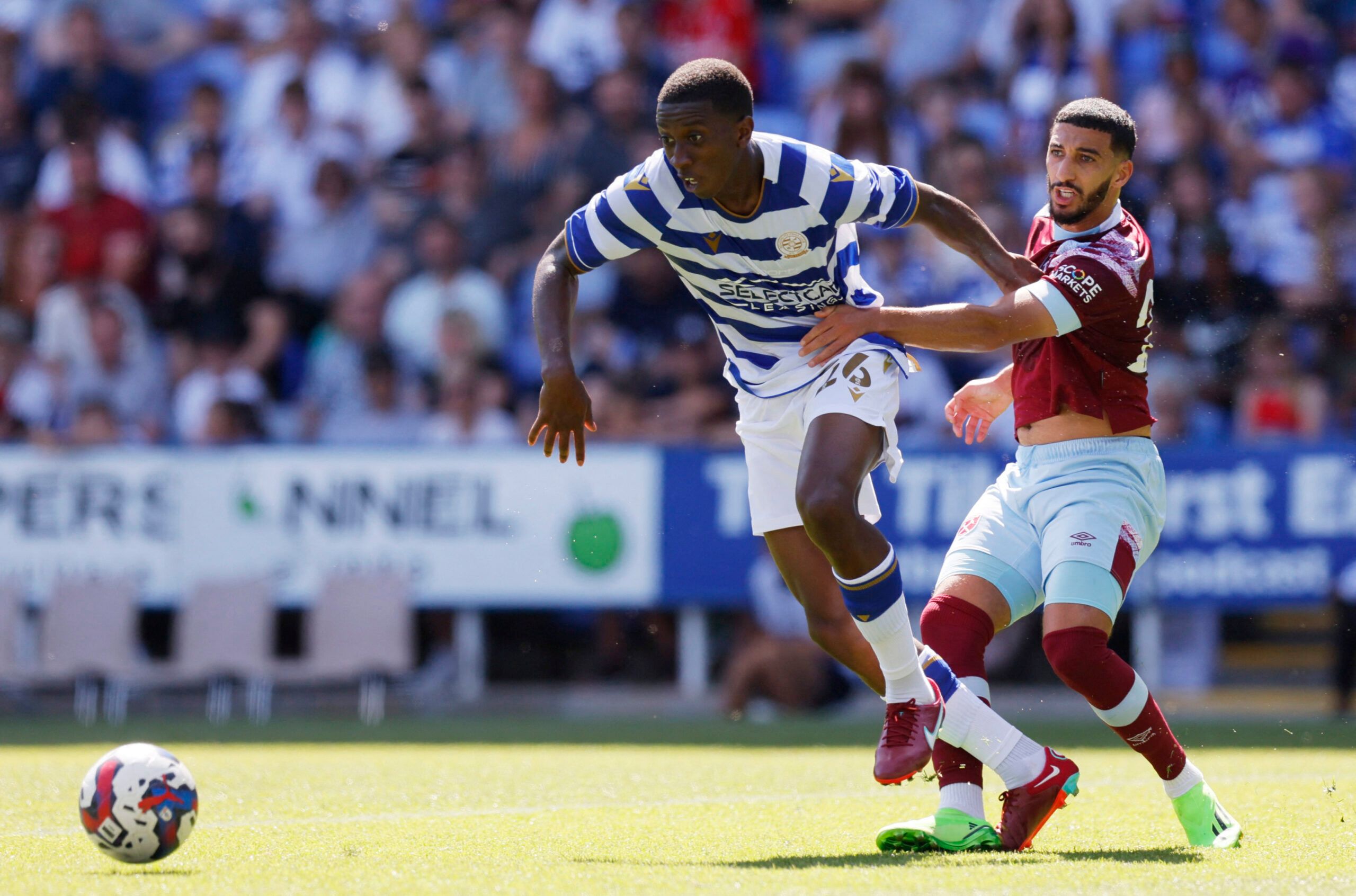 Soccer Football - Pre Season Friendly - Reading v West Ham United - Madejski Stadium, Reading, Britain - July 16, 2022 West Ham United's Mohamed Said Benrahma in action with Reading's Tyrese Fornah Action Images via Reuters/Andrew Couldridge