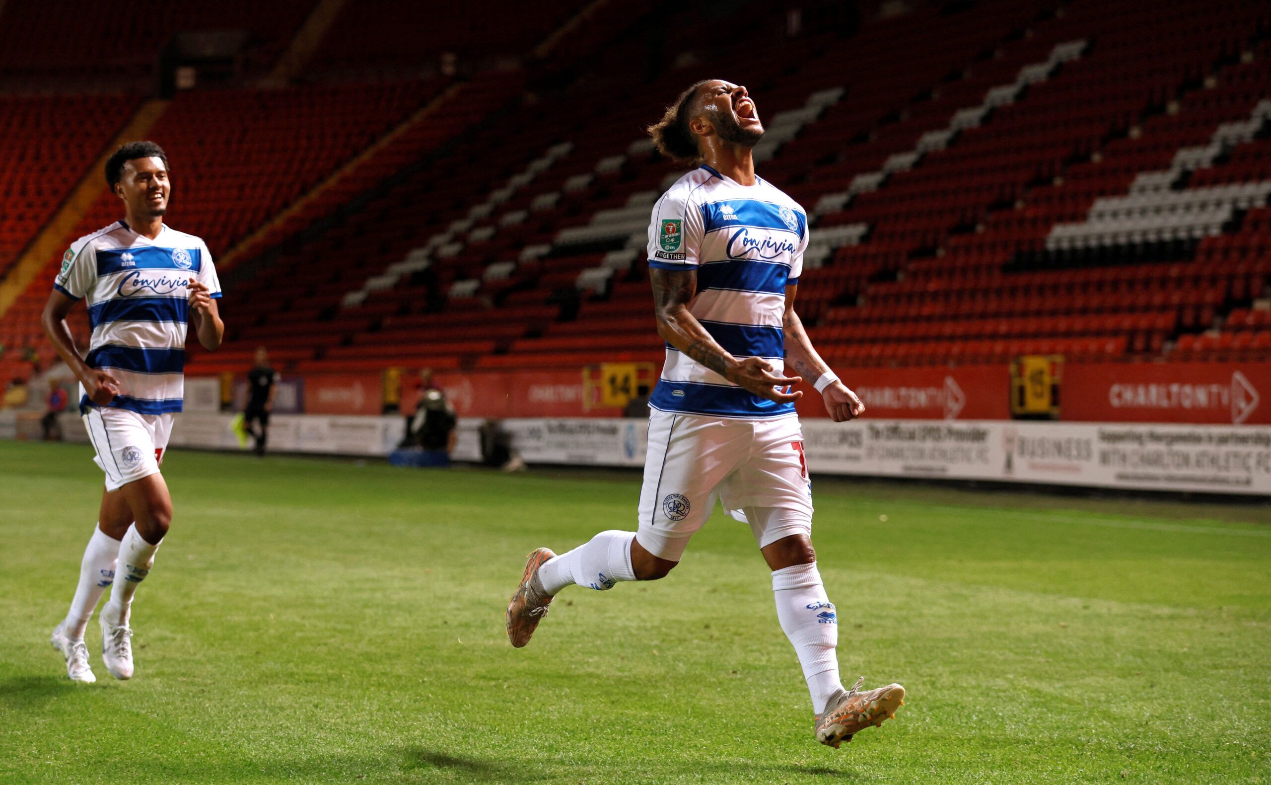 Soccer Football - Carabao Cup - Charlton Athletic v Queens Park Rangers - The Valley, London, Britain - August 9, 2022  Queens Park Rangers' Tyler Roberts celebrates scoring their first goal  Action Images/Andrew Couldridge  EDITORIAL USE ONLY. No use with unauthorized audio, video, data, fixture lists, club/league logos or 