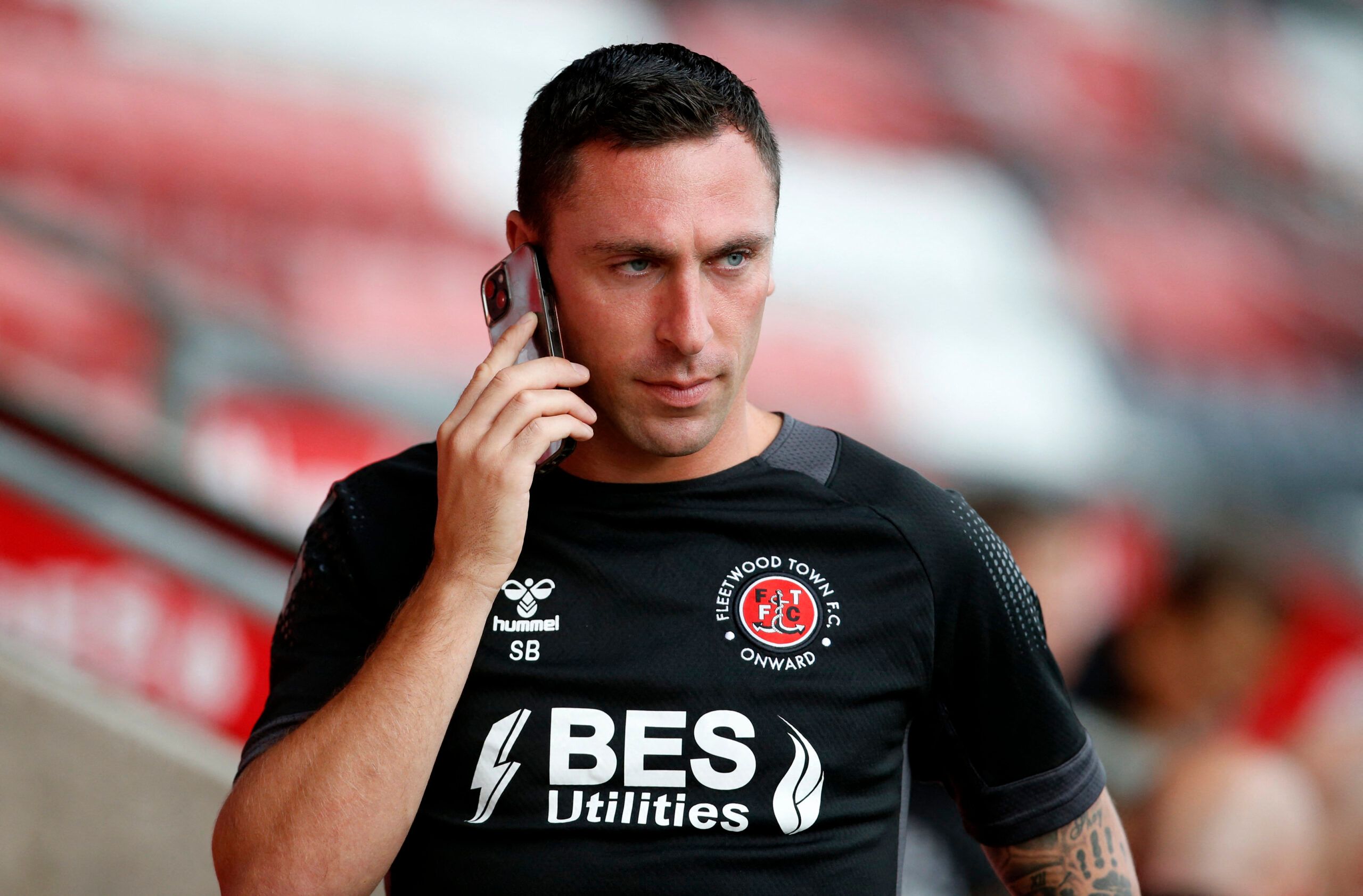 Soccer Football - Carabao Cup Second Round - Fleetwood Town v Everton - Highbury Stadium, Fleetwood, Britain - August 23, 2022 Fleetwood Town manager Scott Brown before the match Action Images via Reuters/Ed Sykes EDITORIAL USE ONLY. No use with unauthorized audio, video, data, fixture lists, club/league logos or 'live' services. Online in-match use limited to 75 images, no video emulation. No use in betting, games or single club /league/player publications.  Please contact your account represen