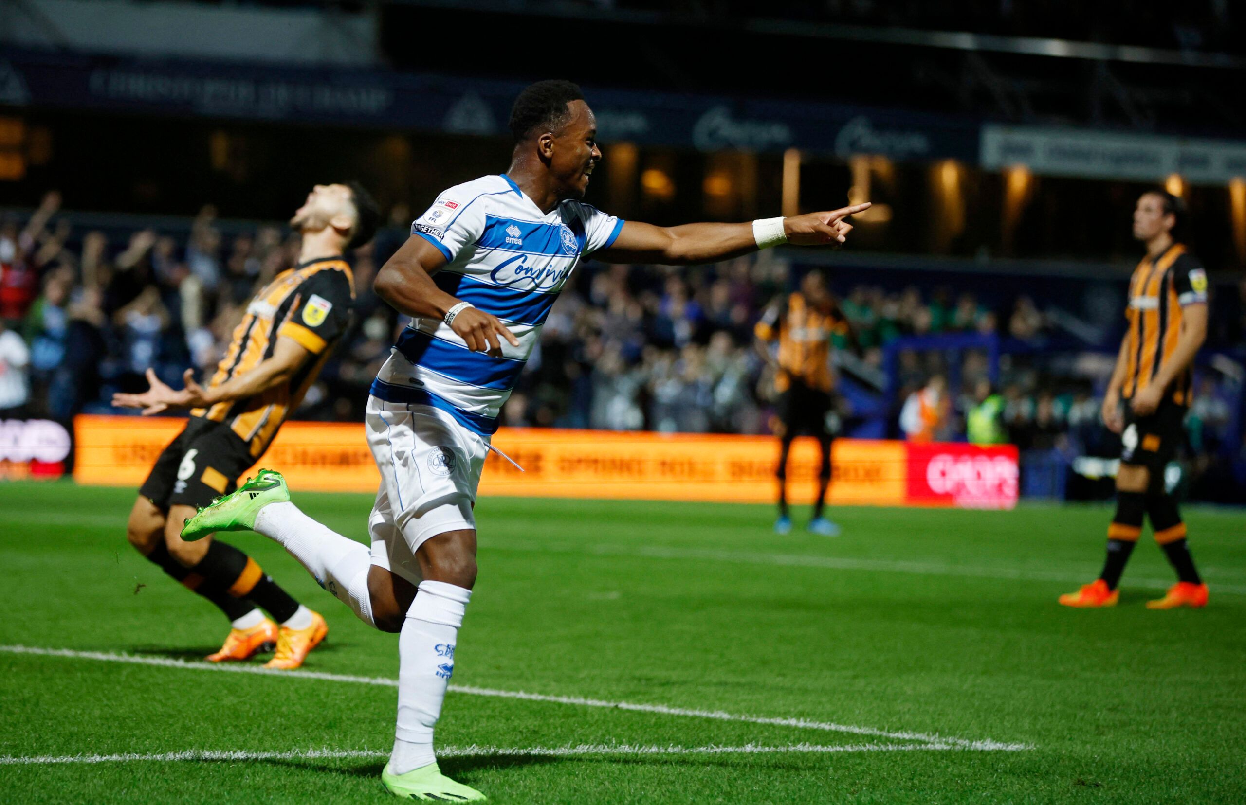 Soccer Football - Championship - Queens Park Rangers v Hull City - Loftus Road, London, Britain - August 30, 2022  Queens Park Rangers' Ethan Laird celebrates scoring their second goal Action Images/John Sibley EDITORIAL USE ONLY. No use with unauthorized audio, video, data, fixture lists, club/league logos or 'live' services. Online in-match use limited to 75 images, no video emulation. No use in betting, games or single club /league/player publications.  Please contact your account representat