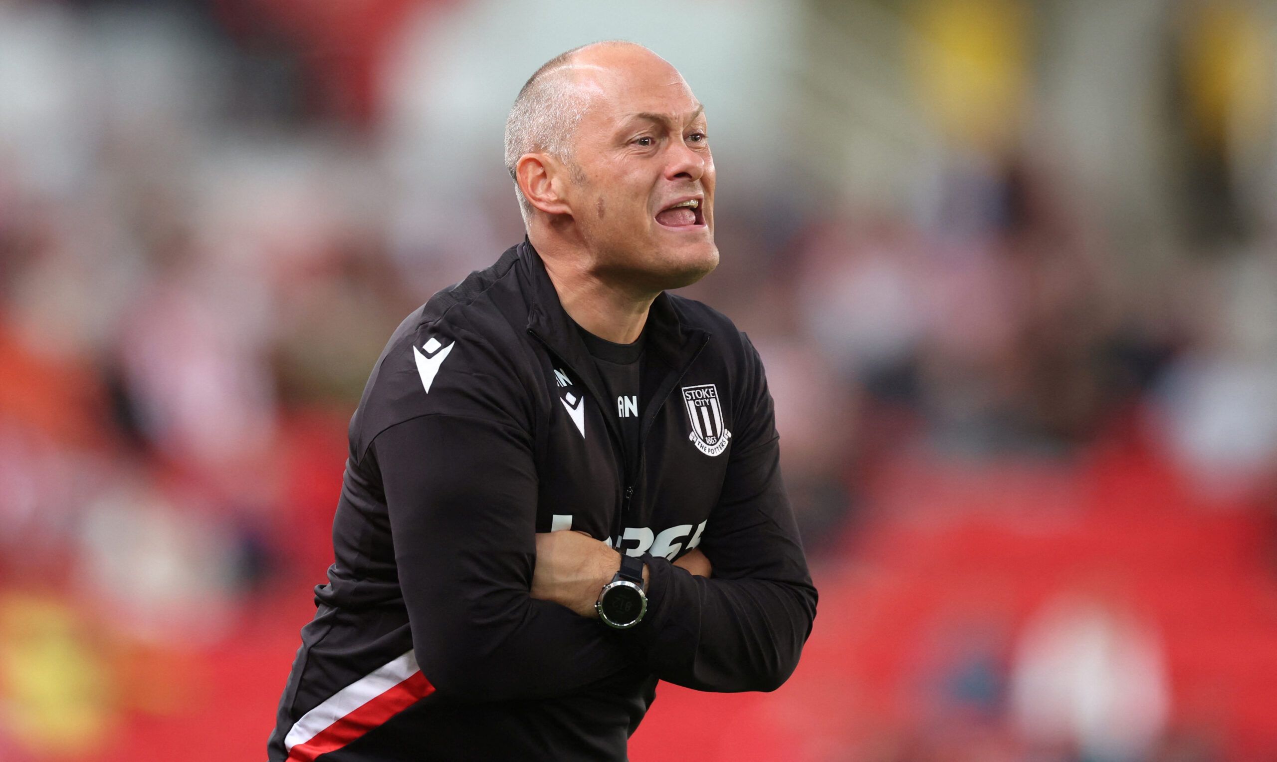 Soccer Football - Championship - Stoke City v Swansea City - bet365 Stadium, Stoke-on-Trent, Britain - August 31, 2022 Stoke City manager Alex Neil reacts  Action Images/Carl Recine  EDITORIAL USE ONLY. No use with unauthorized audio, video, data, fixture lists, club/league logos or 