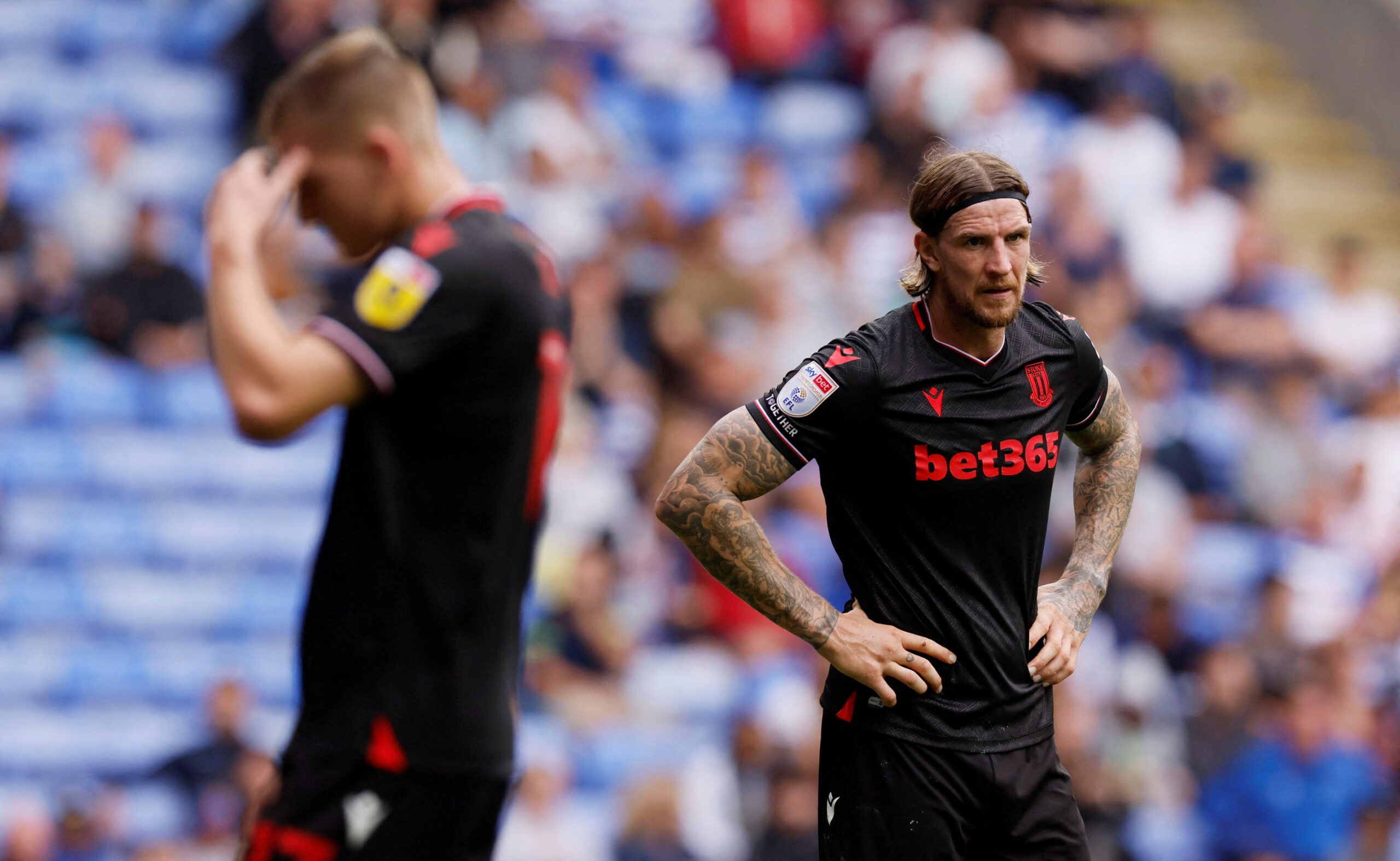 Soccer Football - Championship - Reading v Stoke City - Madejski Stadium, Reading, Britain - September 4, 2022 Stoke City's Aden Flint reacts  Action Images/Andrew Couldridge  EDITORIAL USE ONLY. No use with unauthorized audio, video, data, fixture lists, club/league logos or 
