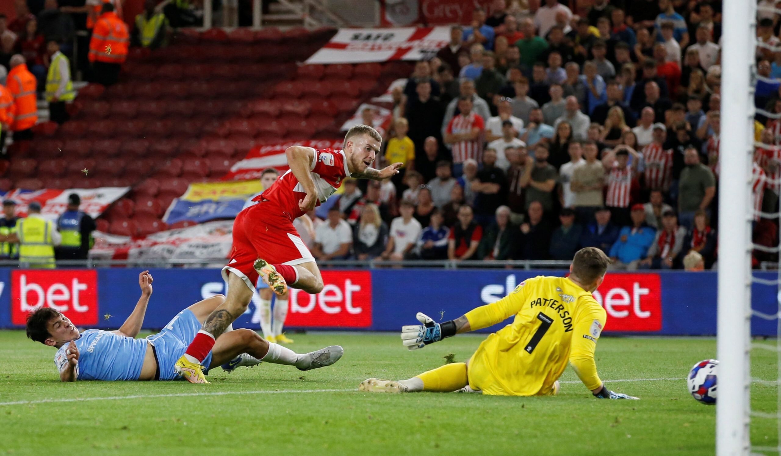 Soccer Football - Championship - Middlesbrough v Sunderland - Riverside Stadium, Middlesbrough, Britain - September 5, 2022  Middlesbrough's Riley McGree scores their first goal  Action Images/Ed Sykes  EDITORIAL USE ONLY. No use with unauthorized audio, video, data, fixture lists, club/league logos or 