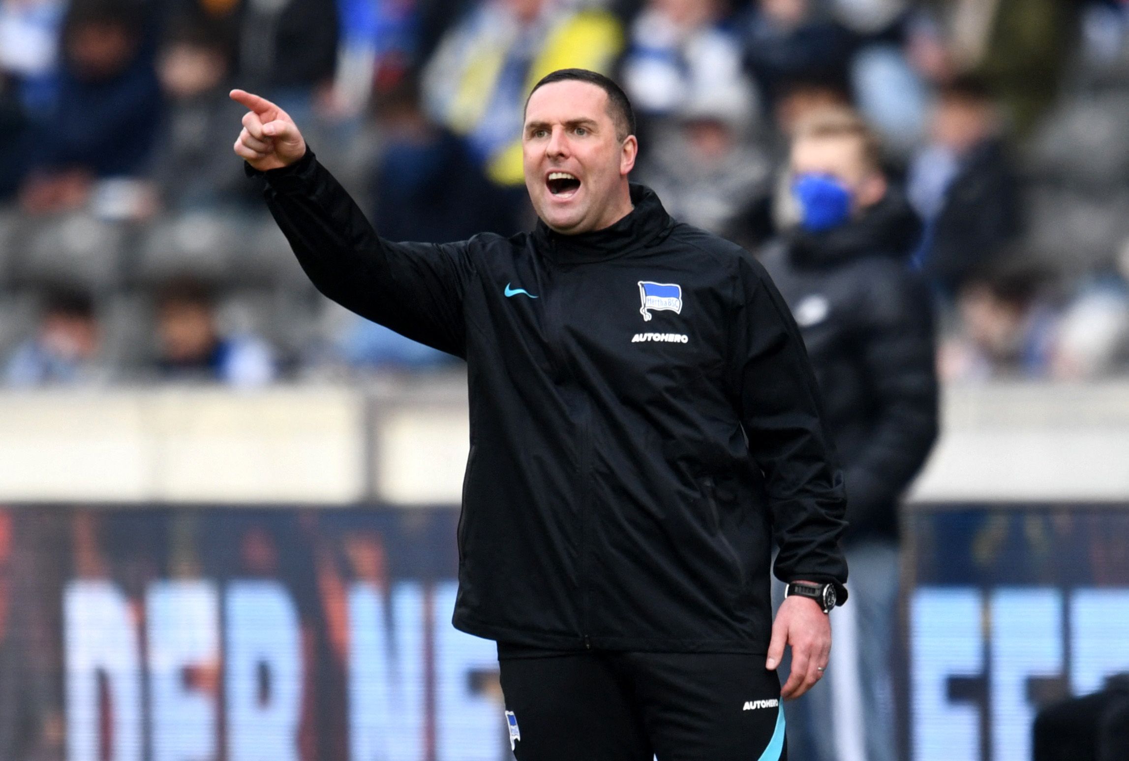 Soccer Football - Bundesliga - Hertha BSC v TSG 1899 Hoffenheim - Olympiastadion, Berlin, Germany - March 19, 2022 Hertha BSC assistant coach Mark Fotheringham reacts REUTERS/Annegret Hilse DFL REGULATIONS PROHIBIT ANY USE OF PHOTOGRAPHS AS IMAGE SEQUENCES AND/OR QUASI-VIDEO.