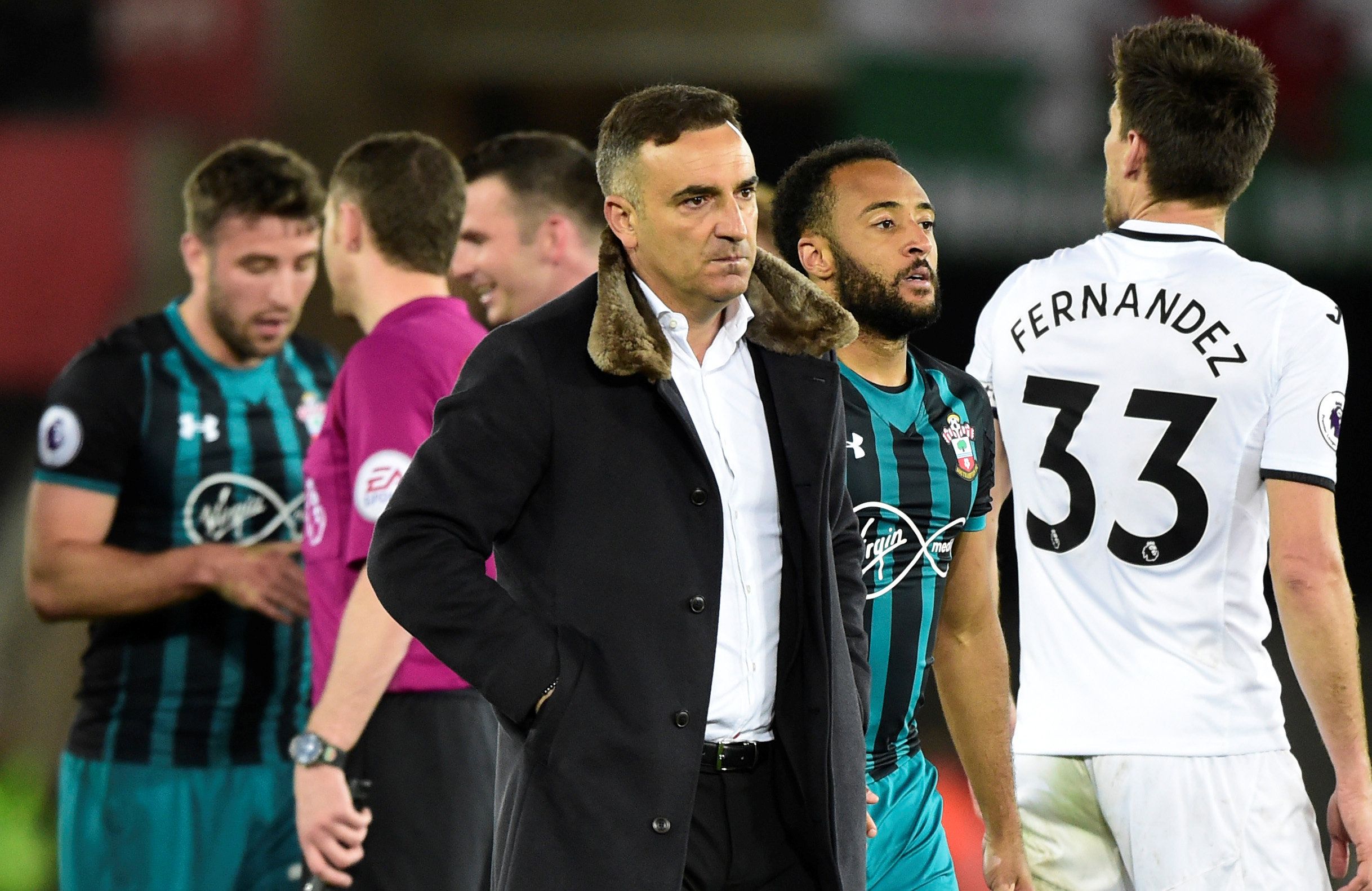 Soccer Football - Premier League - Swansea City v Southampton - Liberty Stadium, Swansea, Britain - May 8, 2018   Swansea City manager Carlos Carvalhal looks dejected after the match    REUTERS/Rebecca Naden    EDITORIAL USE ONLY. No use with unauthorized audio, video, data, fixture lists, club/league logos or 