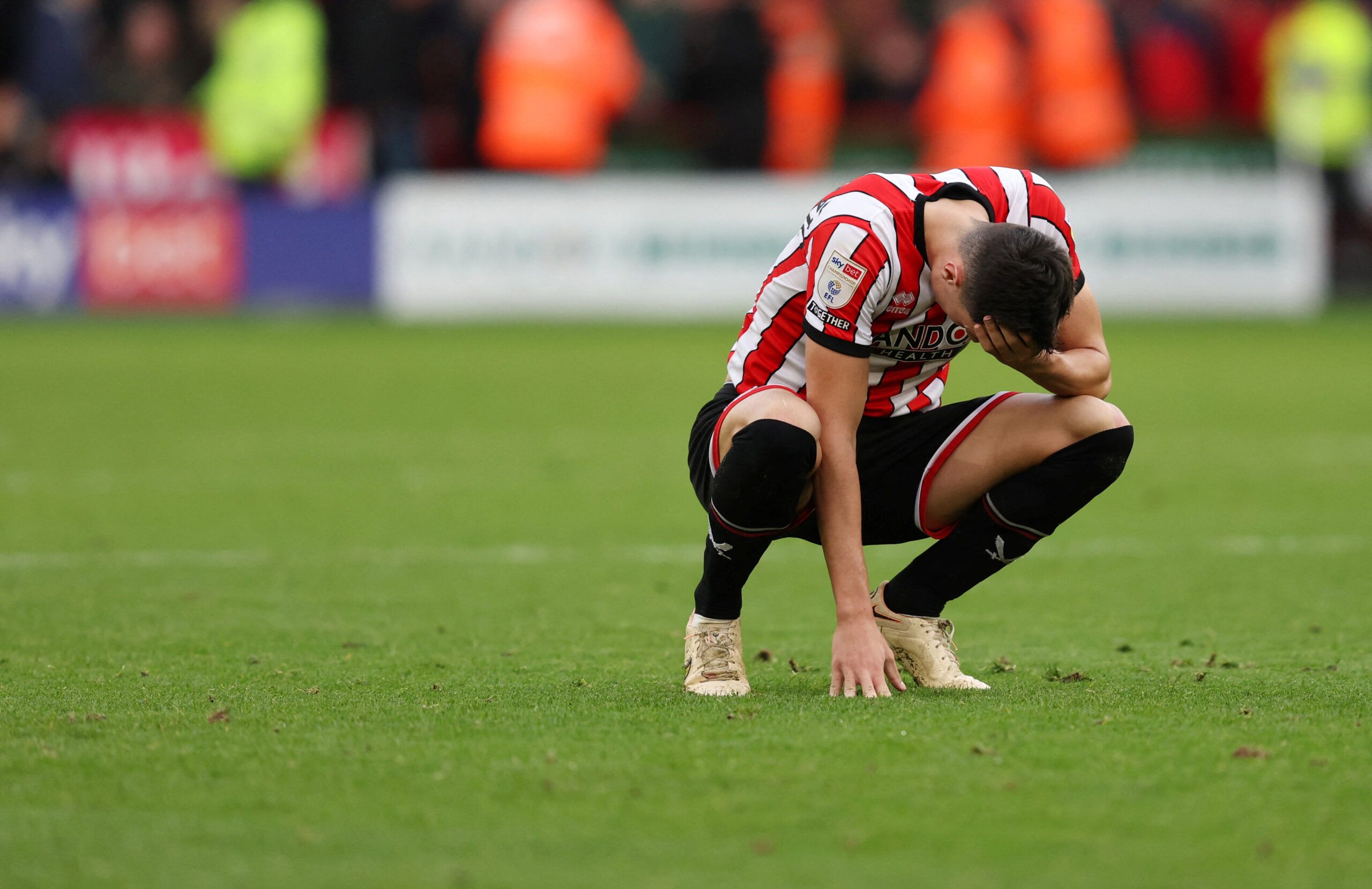Soccer Football - Championship - Sheffield United v Norwich City - Bramall Lane, Sheffield, Britain - October 22, 2022 Sheffield United's Anel Ahmedhodzic looks dejected after the match Action Images/John Clifton  EDITORIAL USE ONLY. No use with unauthorized audio, video, data, fixture lists, club/league logos or 