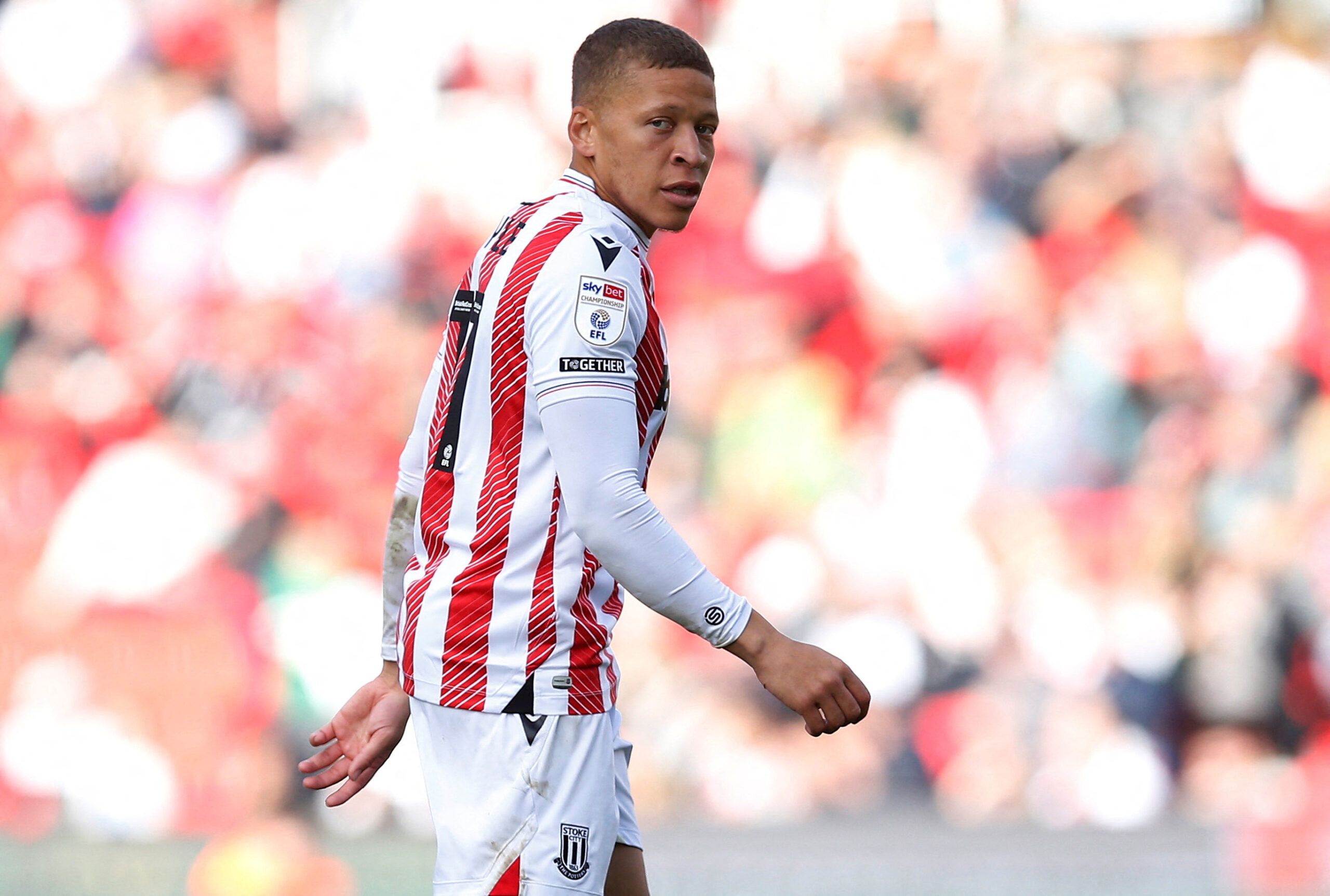 Soccer Football - Championship - Stoke City v Sheffield United - bet365 Stadium, Stoke-on-Trent, Britain - October 8, 2022 Stoke City's Dwight Gayle  Action Images/Craig Brough  EDITORIAL USE ONLY. No use with unauthorized audio, video, data, fixture lists, club/league logos or 