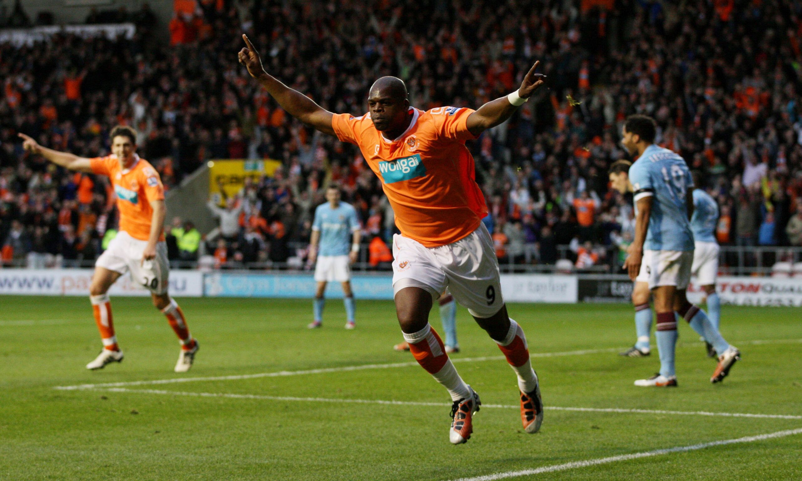 Football - Blackpool v Manchester City Barclays Premier League  - Bloomfield Road  - 10/11 - 17/10/10 
Marlon Harewood celebrates after scoring the first goal for Blackpool 
Mandatory Credit: Action Images / Lee Smith 
Livepic 
NO ONLINE/INTERNET USE WITHOUT A LICENCE FROM THE FOOTBALL DATA CO LTD. FOR LICENCE ENQUIRIES PLEASE TELEPHONE +44 (0) 207 864 9000.