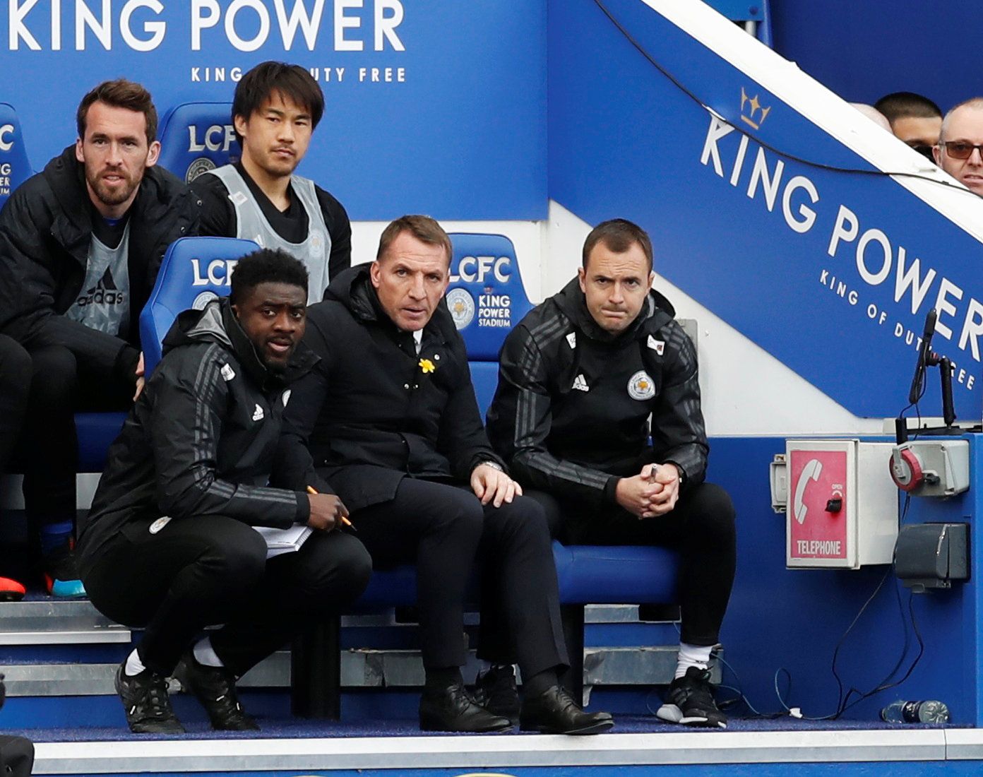 Soccer Football - Premier League - Leicester City v Fulham - King Power Stadium, Leicester, Britain - March 9, 2019  Leicester City manager Brendan Rodgers with first team coach Kolo Toure  Action Images via Reuters/Carl Recine  EDITORIAL USE ONLY. No use with unauthorized audio, video, data, fixture lists, club/league logos or 
