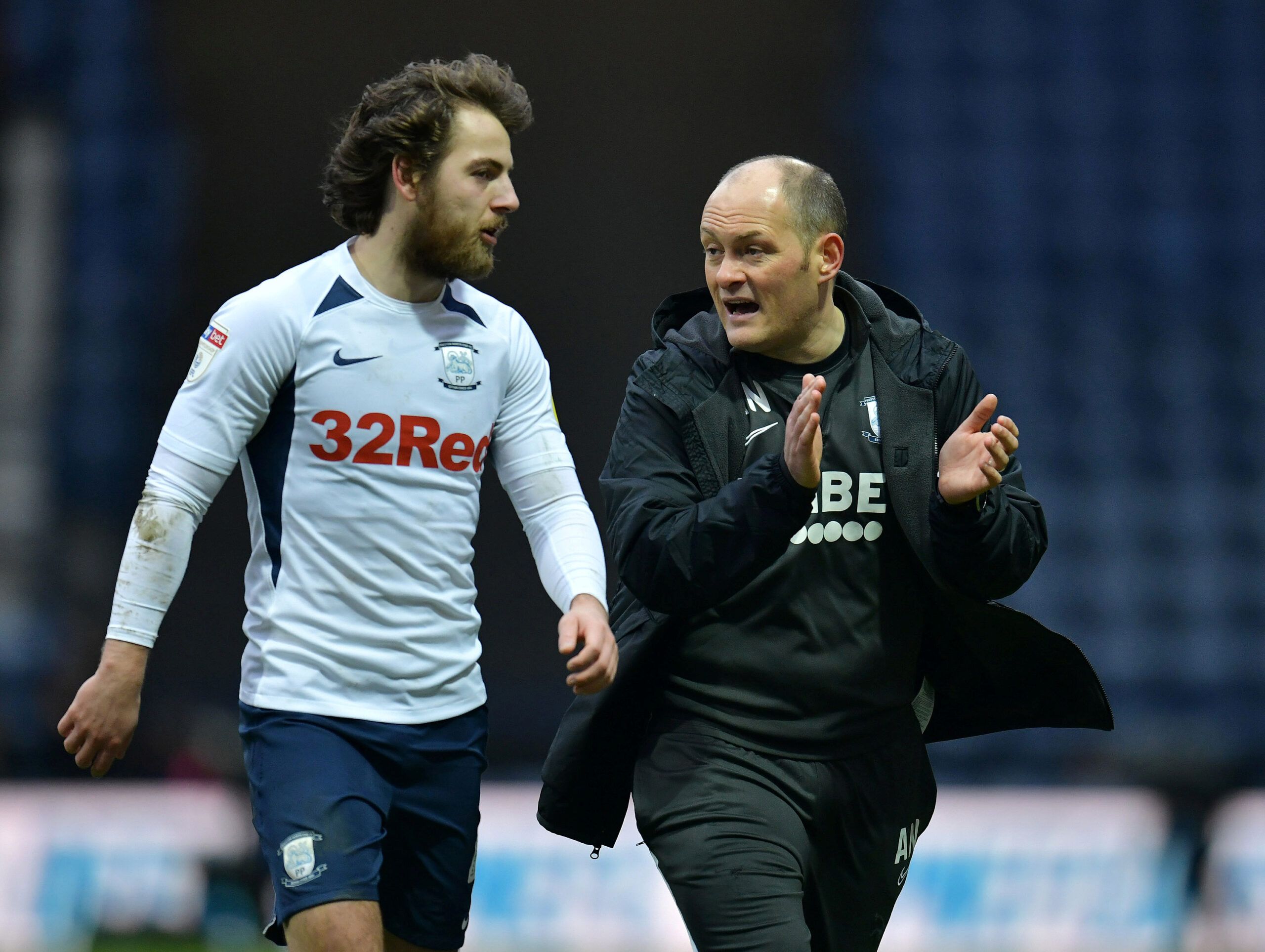 Soccer Football - Championship - Preston North End v Hull City - Deepdale, Preston, Britain - February 22, 2020   Preston manager Alex Neil with Ben Pearson after the match     Action Images/Paul Burrows    EDITORIAL USE ONLY. No use with unauthorized audio, video, data, fixture lists, club/league logos or 