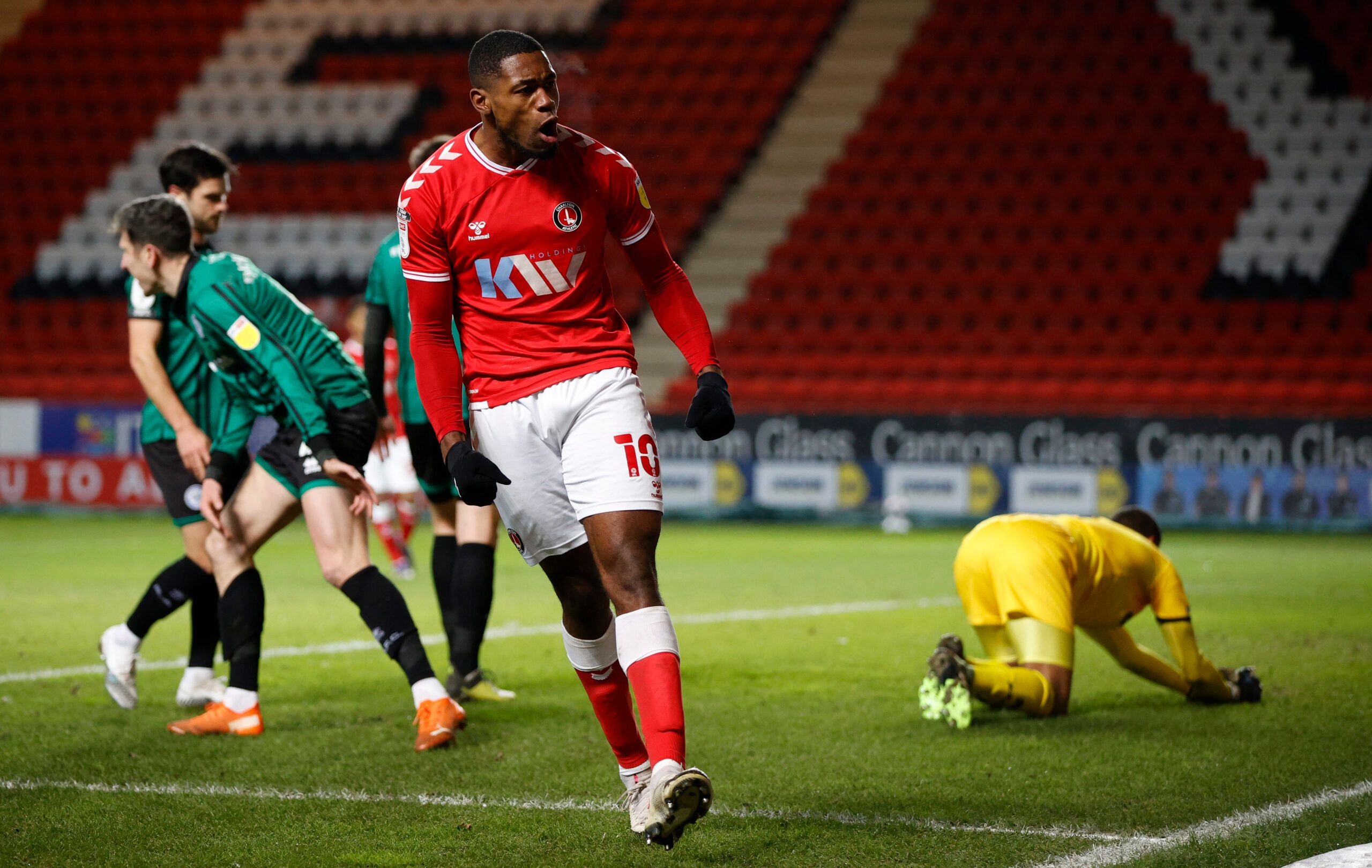 Soccer Football - League One - Charlton Athletic v Rochdale - The Valley, London, Britain - January 12, 2021 Charlton Athletic’s Chuks Aneke celebrates scoring their first goal Action Images/John Sibley