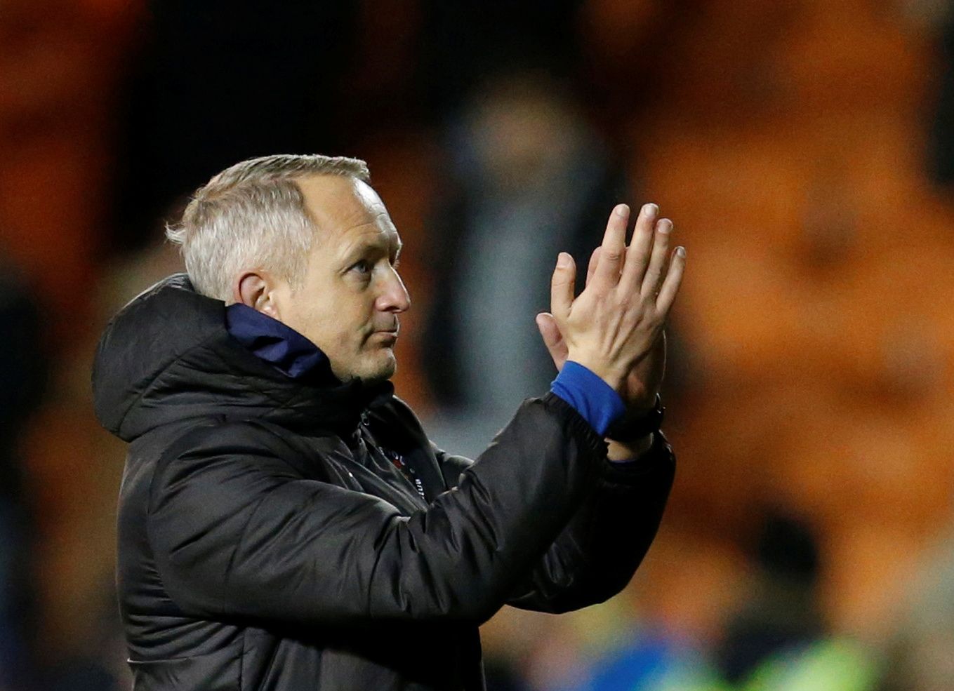 Soccer Football - Championship - Blackpool v West Bromwich Albion - Bloomfield Road, Blackpool, Britain - November 23, 2021 Blackpool manager Neil Critchley applauds the fans after the match Action Images/Ed Sykes