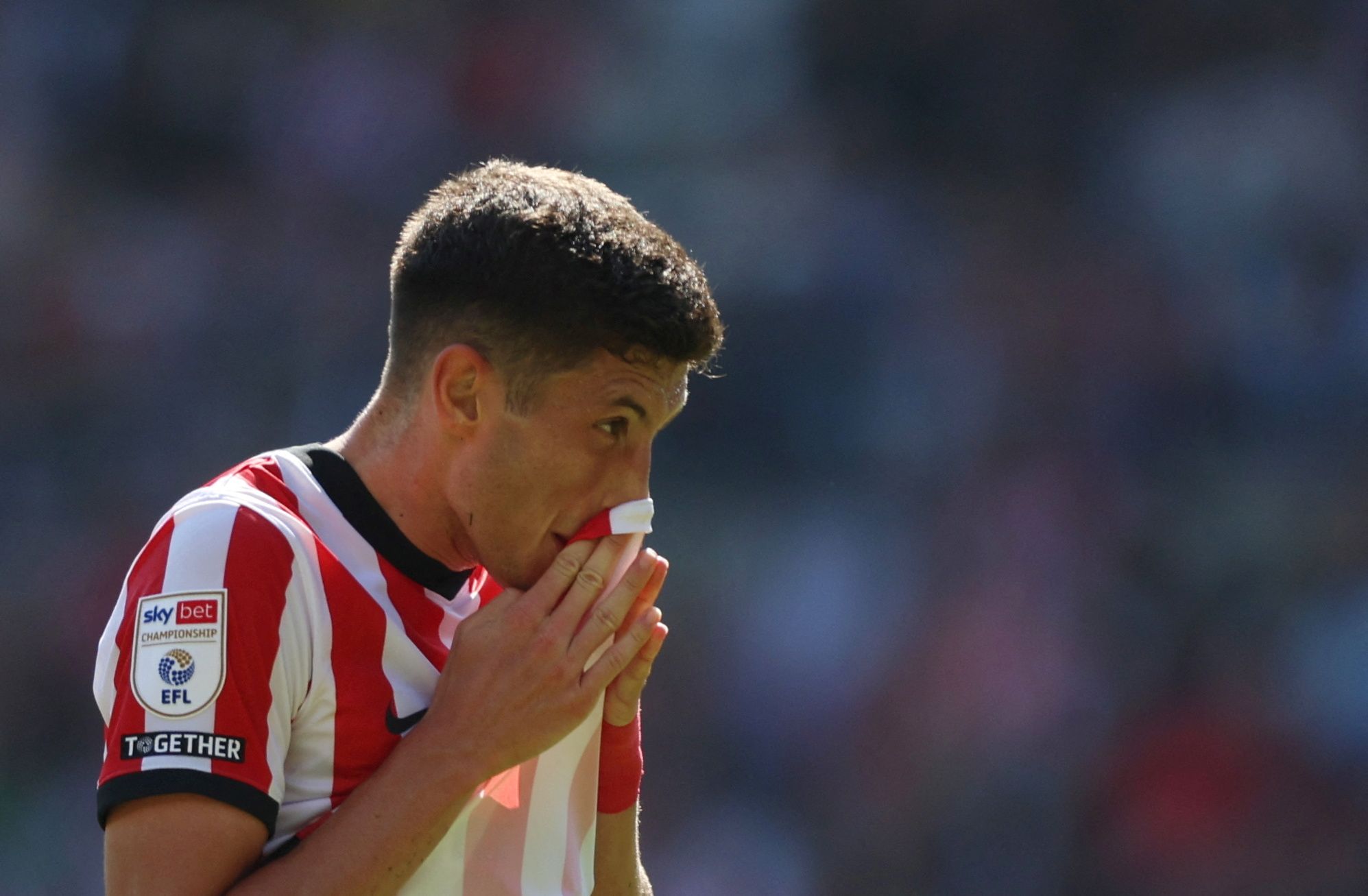Soccer Football - Championship - Sunderland v Norwich City - Stadium of Light, Sunderland, Britain - August 27, 2022 Sunderland?s Ross Stewart reacts  Action Images/Lee Smith  EDITORIAL USE ONLY. No use with unauthorized audio, video, data, fixture lists, club/league logos or 