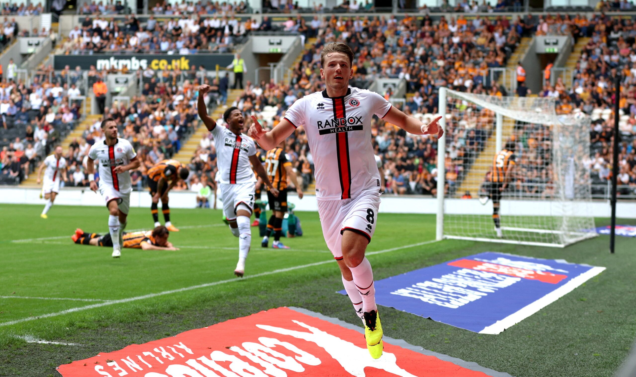 Soccer Football - Championship - Hull City v Sheffield United - MKM Stadium, Hull, Britain - September 4, 2022  Sheffield United's Sander Berg celebrates scoring their second goal  Action Images/Lee Smith  EDITORIAL USE ONLY. No use with unauthorized audio, video, data, fixture lists, club/league logos or 