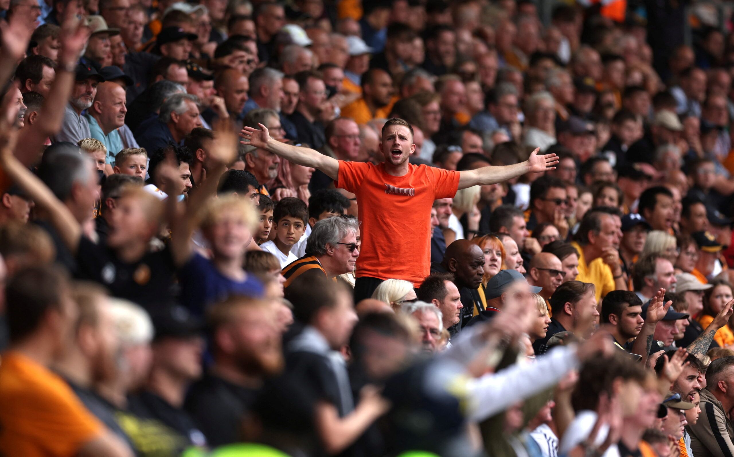 Soccer Football - Championship - Hull City v Sheffield United - MKM Stadium, Hull, Britain - September 4, 2022  Fans during the match    Action Images/Lee Smith  EDITORIAL USE ONLY. No use with unauthorized audio, video, data, fixture lists, club/league logos or 