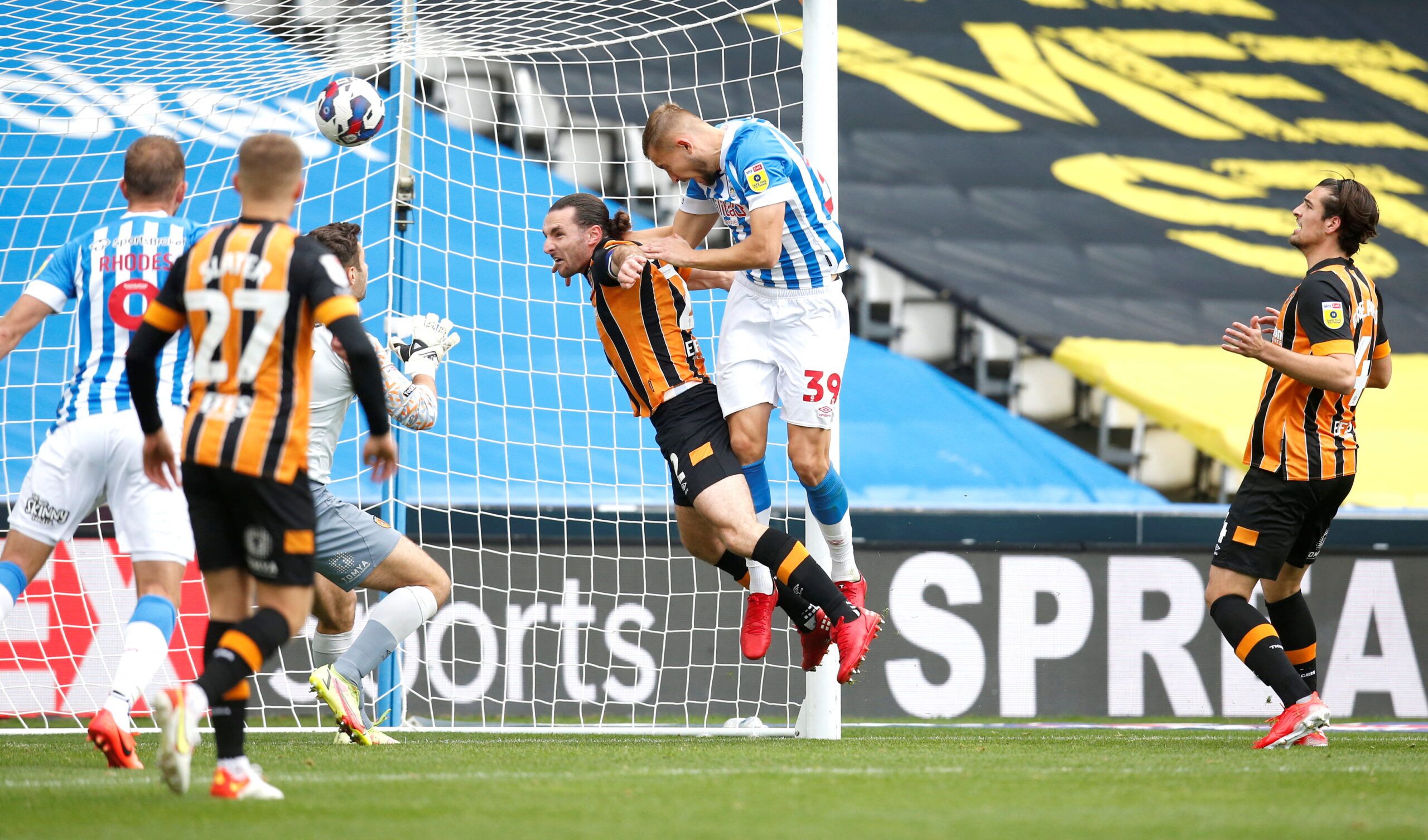 Soccer Football - Championship - Huddersfield Town v Hull City - John Smith's Stadium, Huddersfield, Britain - October 9, 2022 Huddersfield Town's Michal Helik scores their second goal Action Images/Ed Sykes  EDITORIAL USE ONLY. No use with unauthorized audio, video, data, fixture lists, club/league logos or 
