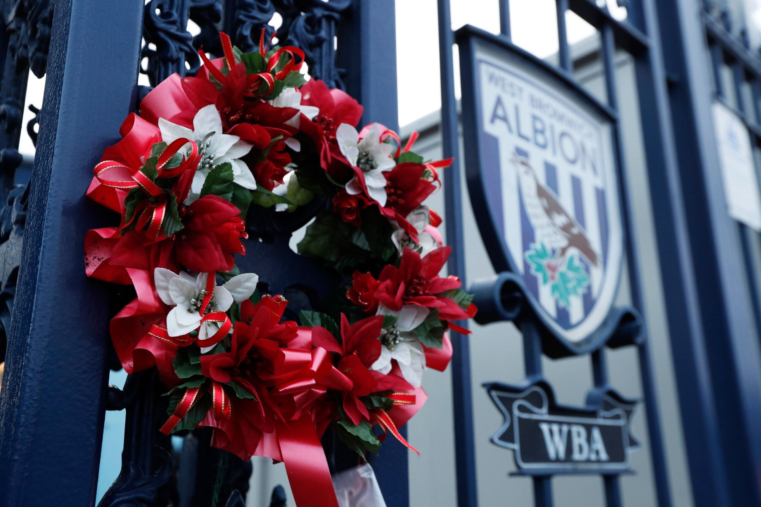 Britain Football Soccer - West Bromwich Albion v Manchester United - Premier League - The Hawthorns - 17/12/16 General view of a Christmas wreath on the gate outside the stadium before the match Action Images via Reuters / John Sibley Livepic EDITORIAL USE ONLY. No use with unauthorized audio, video, data, fixture lists, club/league logos or 