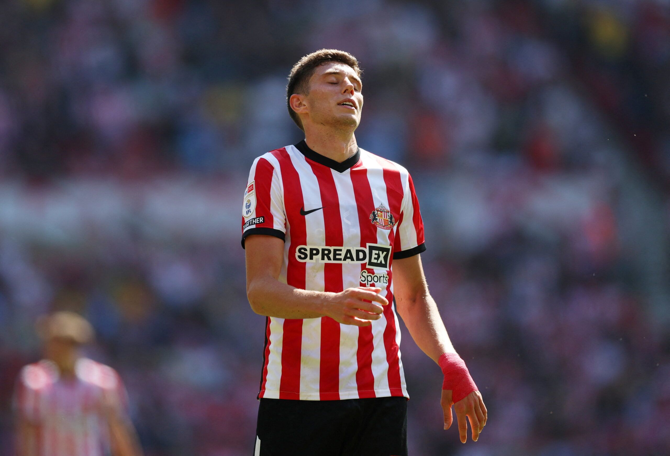 Soccer Football - Championship - Sunderland v Norwich City - Stadium of Light, Sunderland, Britain - August 27, 2022 Sunderland?s Ross Stewart reacts  Action Images/Lee Smith  EDITORIAL USE ONLY. No use with unauthorized audio, video, data, fixture lists, club/league logos or 