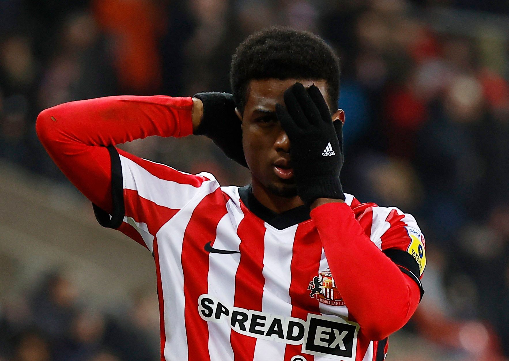 Soccer Football - Championship - Sunderland v West Bromwich Albion - Stadium of Light, Sunderland, Britain - December 12, 2022 Sunderland's Amad Diallo celebrates scoring their first goal Action Images/Jason Cairnduff EDITORIAL USE ONLY. No use with unauthorized audio, video, data, fixture lists, club/league logos or 'live' services. Online in-match use limited to 75 images, no video emulation. No use in betting, games or single club /league/player publications. Please contact your account repr