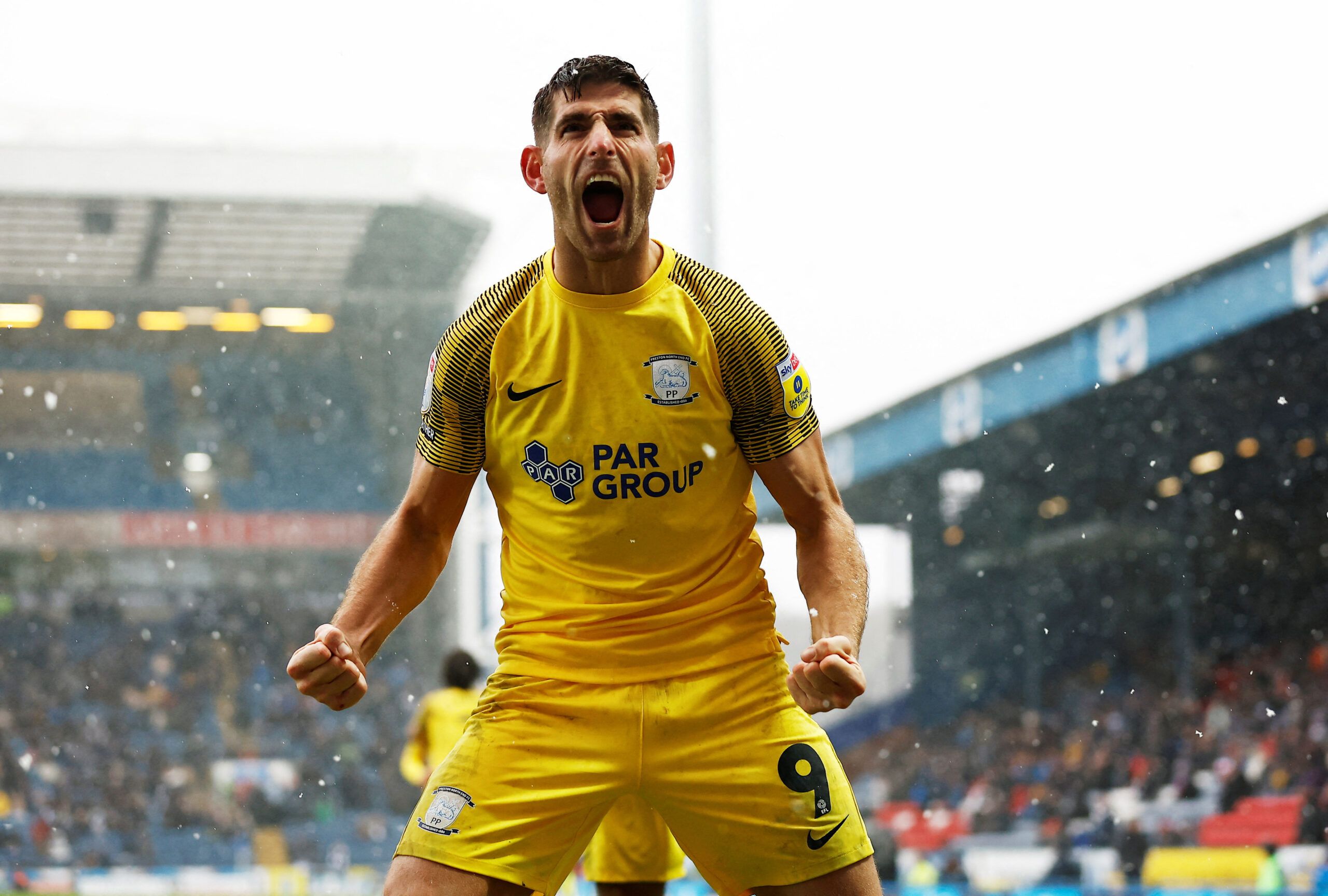 Soccer Football - Championship - Blackburn Rovers v Preston North End - Ewood Park, Blackburn, Britain - December 10, 2022 Preston North End's Ched Evans celebrates scoring their second goal Action Images/Jason Cairnduff  EDITORIAL USE ONLY. No use with unauthorized audio, video, data, fixture lists, club/league logos or 