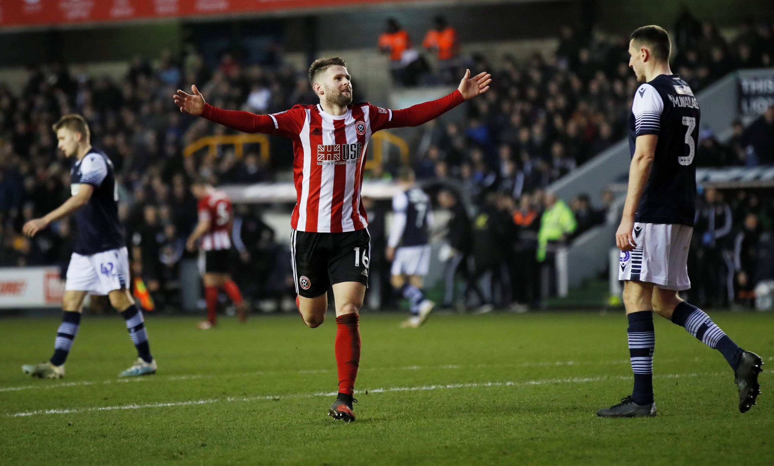 Soccer Football - FA Cup Fourth Round - Millwall v Sheffield United - The Den, London, Britain - January 25, 2020  Sheffield United's Oliver Norwood celebrates scoring their second goal   REUTERS/David Klein