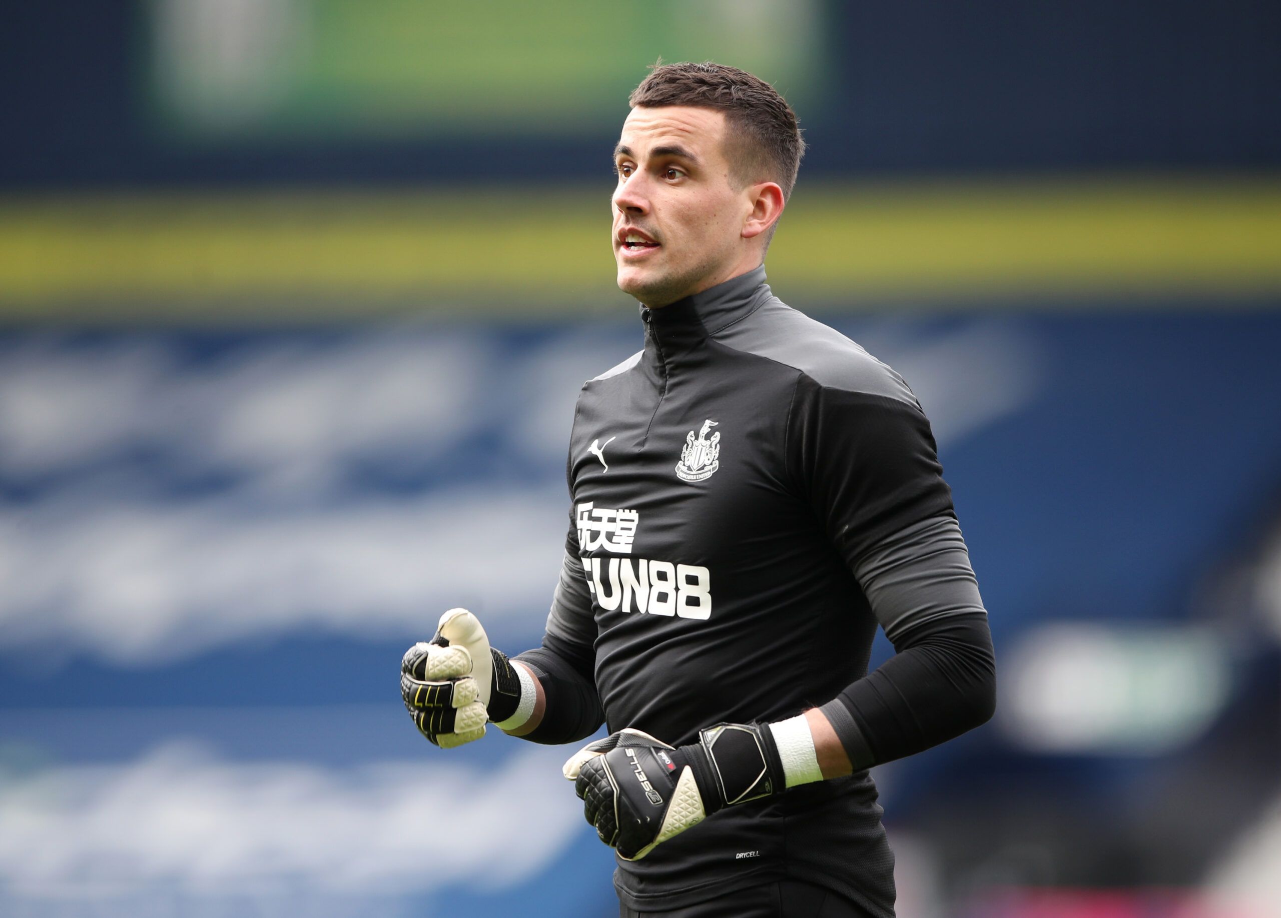 Soccer Football - Premier League - West Bromwich Albion v Newcastle United - The Hawthorns, West Bromwich, Britain - March 7, 2021 Newcastle United's Karl Darlow during the warm up before the match Pool via REUTERS/Nick Potts EDITORIAL USE ONLY. No use with unauthorized audio, video, data, fixture lists, club/league logos or 'live' services. Online in-match use limited to 75 images, no video emulation. No use in betting, games or single club /league/player publications.  Please contact your acco