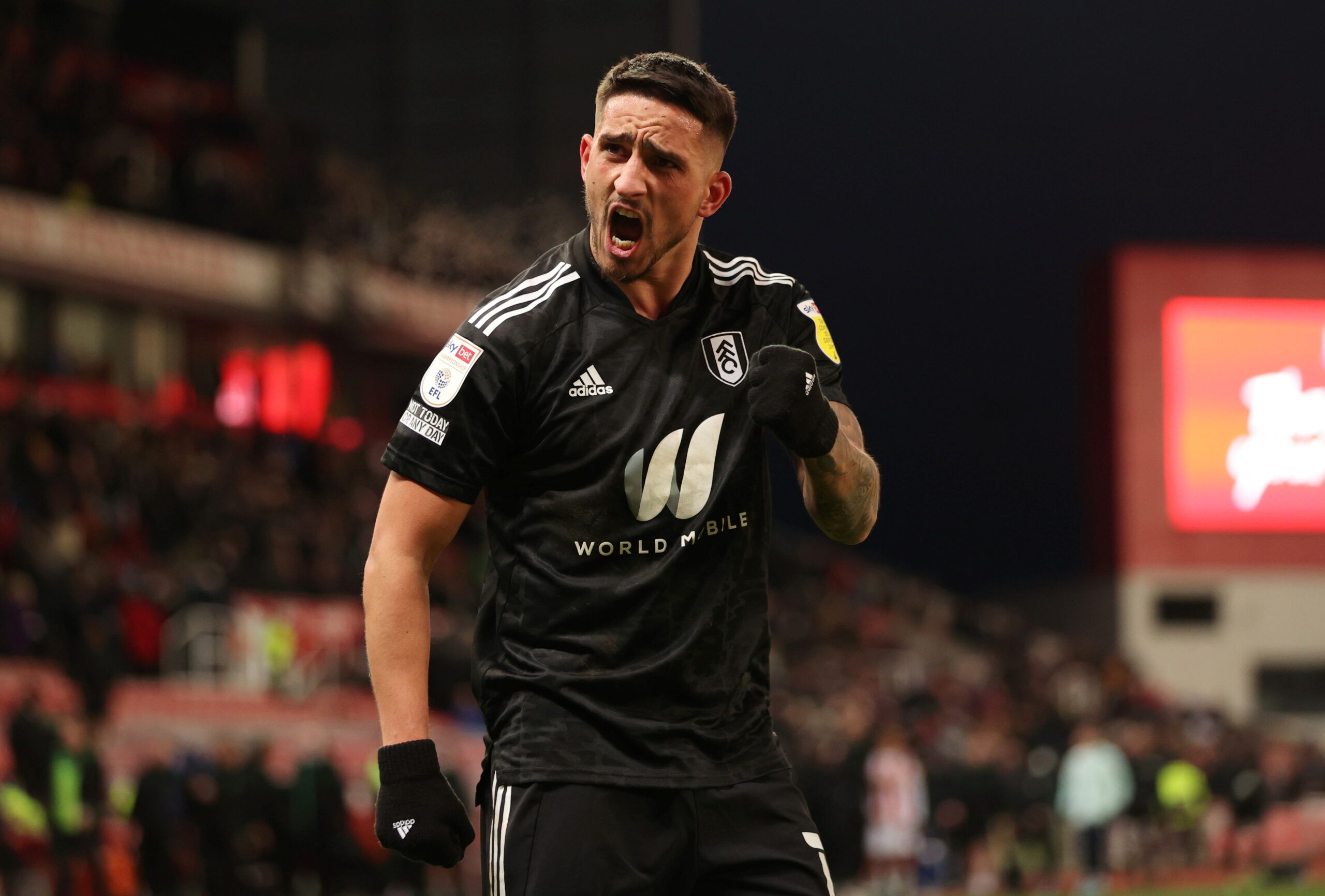 Soccer Football - Championship - Stoke City v Fulham - bet365 Stadium, Stoke-on-Trent, Britain - January 22, 2022 Fulham's Anthony Knockaert celebrates after the match     Action Images/  EDITORIAL USE ONLY. No use with unauthorized audio, video, data, fixture lists, club/league logos or 