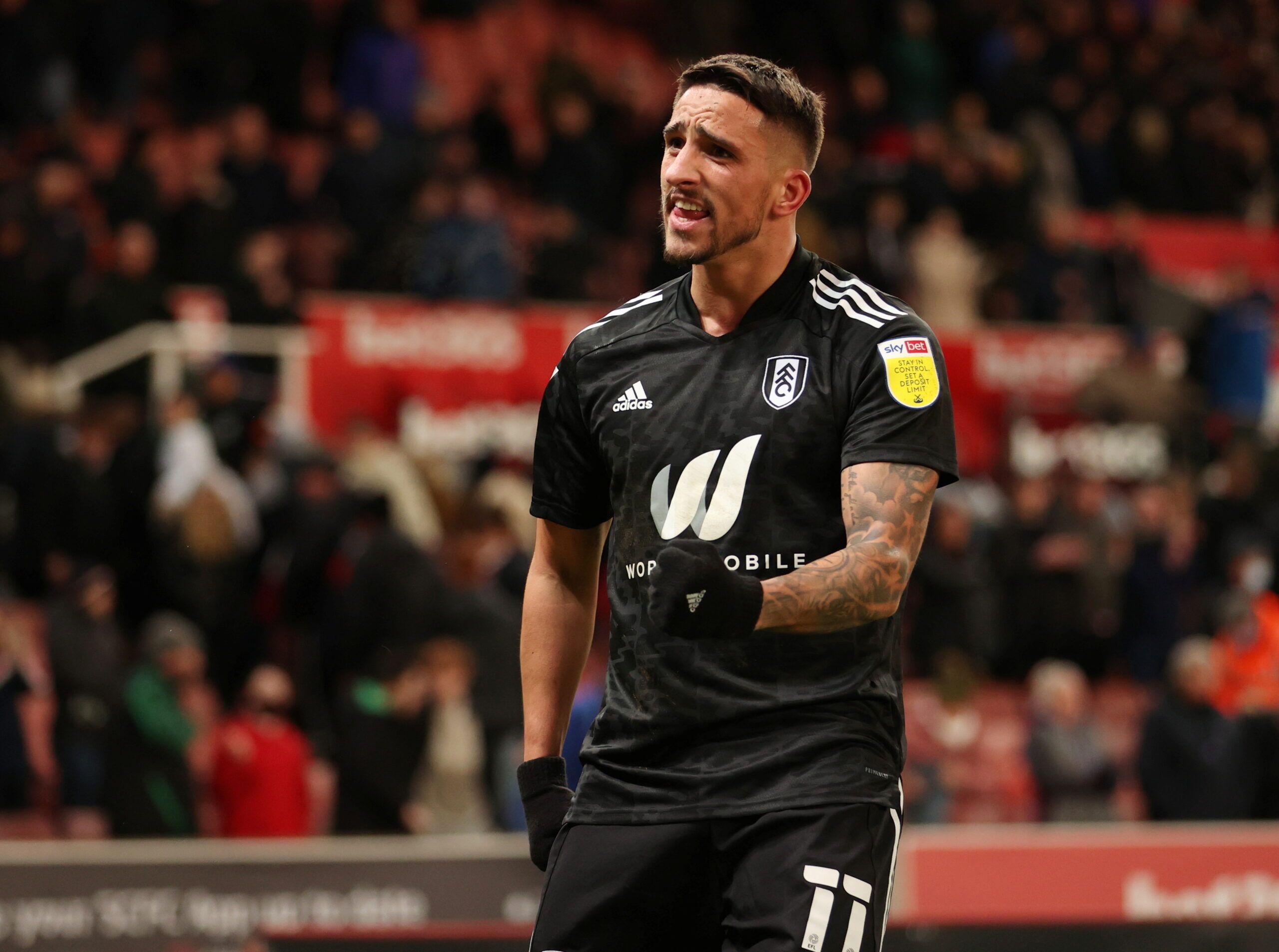 Soccer Football - Championship - Stoke City v Fulham - bet365 Stadium, Stoke-on-Trent, Britain - January 22, 2022 Fulham's Anthony Knockaert celebrates after the match       Action Images/  EDITORIAL USE ONLY. No use with unauthorized audio, video, data, fixture lists, club/league logos or 