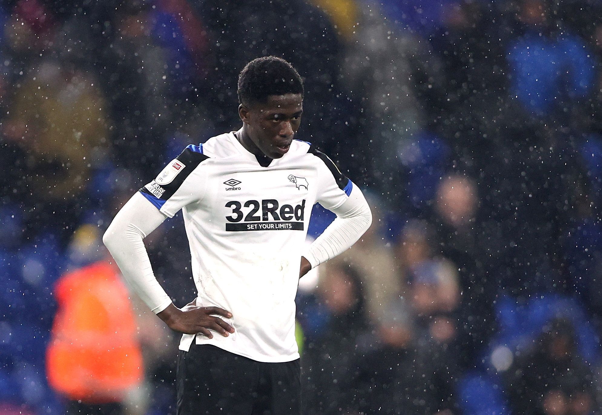 Soccer Football - Championship - Cardiff City v Derby County - Cardiff City Stadium, Cardiff, Britain - March 1, 2022   Derby County's Malcolm Ebiowei after the match    Action Images/Molly Darlington    EDITORIAL USE ONLY. No use with unauthorized audio, video, data, fixture lists, club/league logos or 